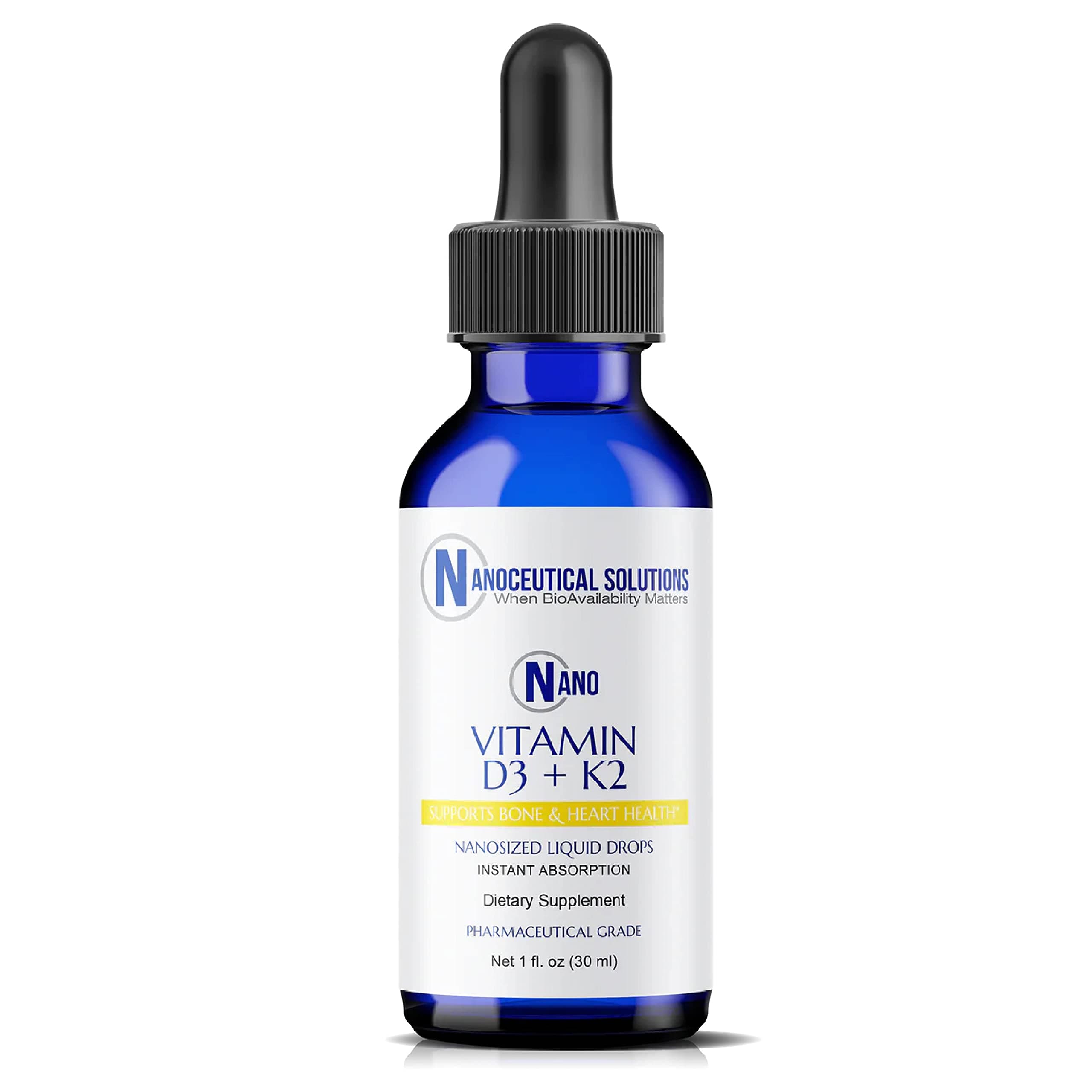Nanoceutical Solutions Nano Vitamin D3+K2 Nanosized Liquid Particles | Rapid Absorption | 5000 IU Potent Formulation - 1Fl Oz | Non-GMO, Gluten Free | Supports Bone, Joint, Heart & Immune Health