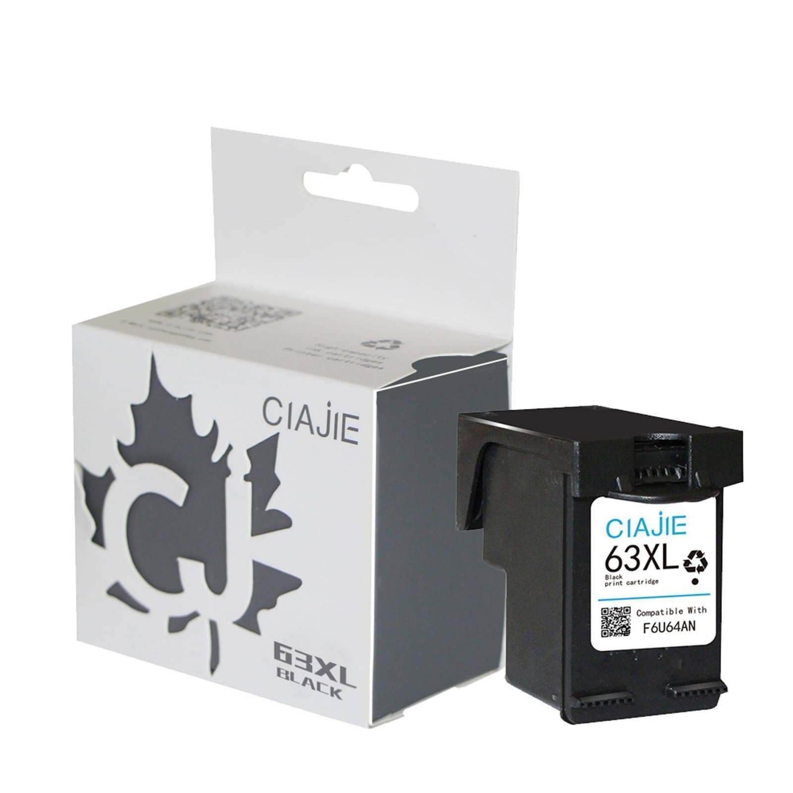 CIAJIE Waterproof Ink Reman HP 63XL Ink Cartridge with Ink Level for HP DeskJet 1112 2130 2132 3630 3632 ENVY 4520 4522 OfficeJet 3830 4650 (Black)