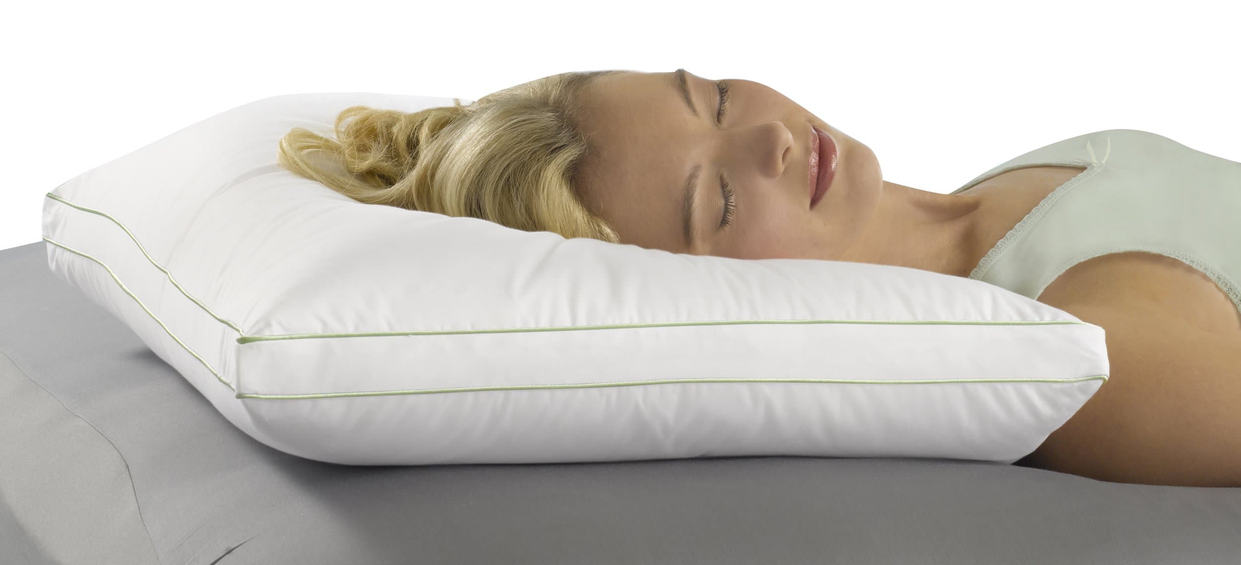 Spring Air 03297 Gusseted Pillow with 300 Thread Count Cotton Firm Density Grand Impression, King/19" x 35" x 1", White with Green Satin Cording