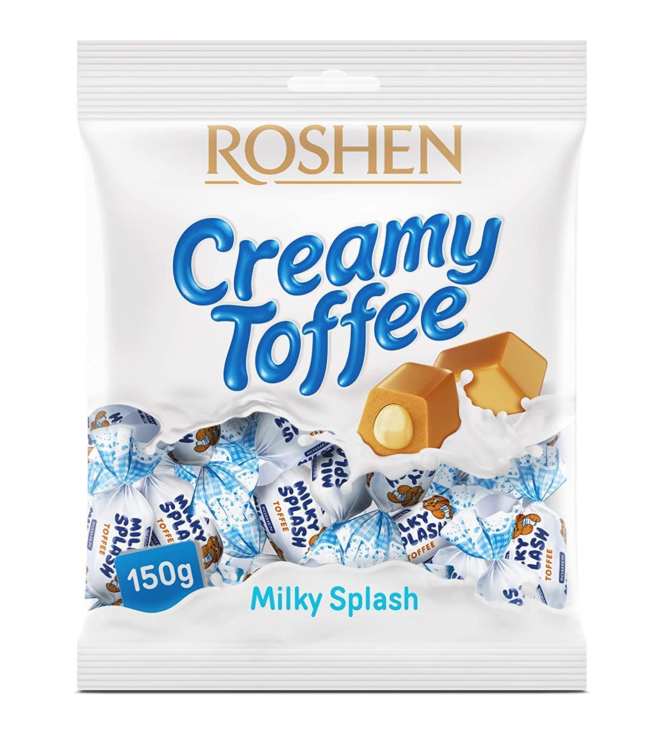 Roshen Milky Splash, Caramel Creamy Toffee with Milk Filling, 5.29oz/150grams Pack of 1