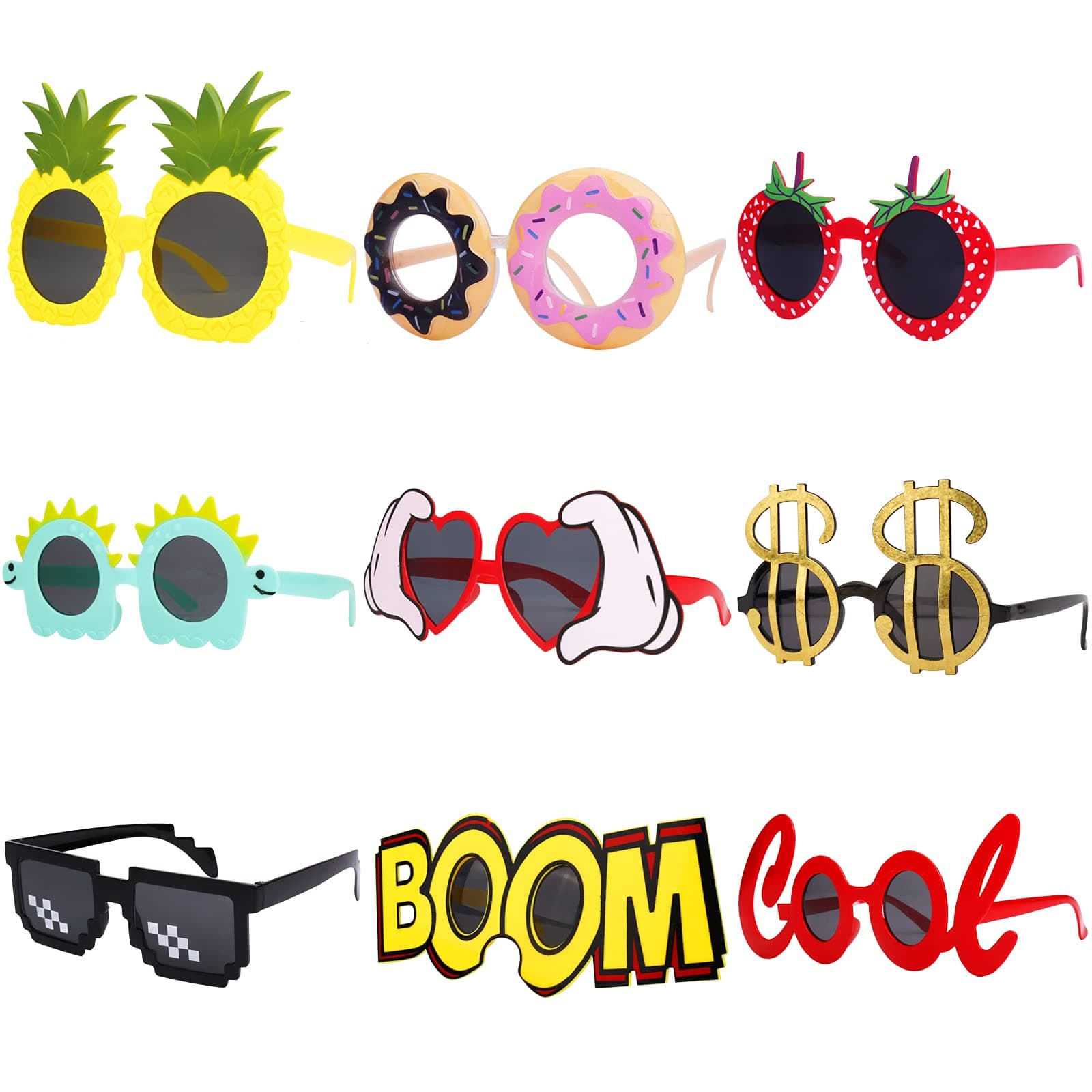 Party Sunglasses - 9 Pairs Funny Hawaiian Glasses, Funny Novelty Giant Fancy Summer Kids Party Favors,photo booth props Beach Themed Party Supplies Decoration