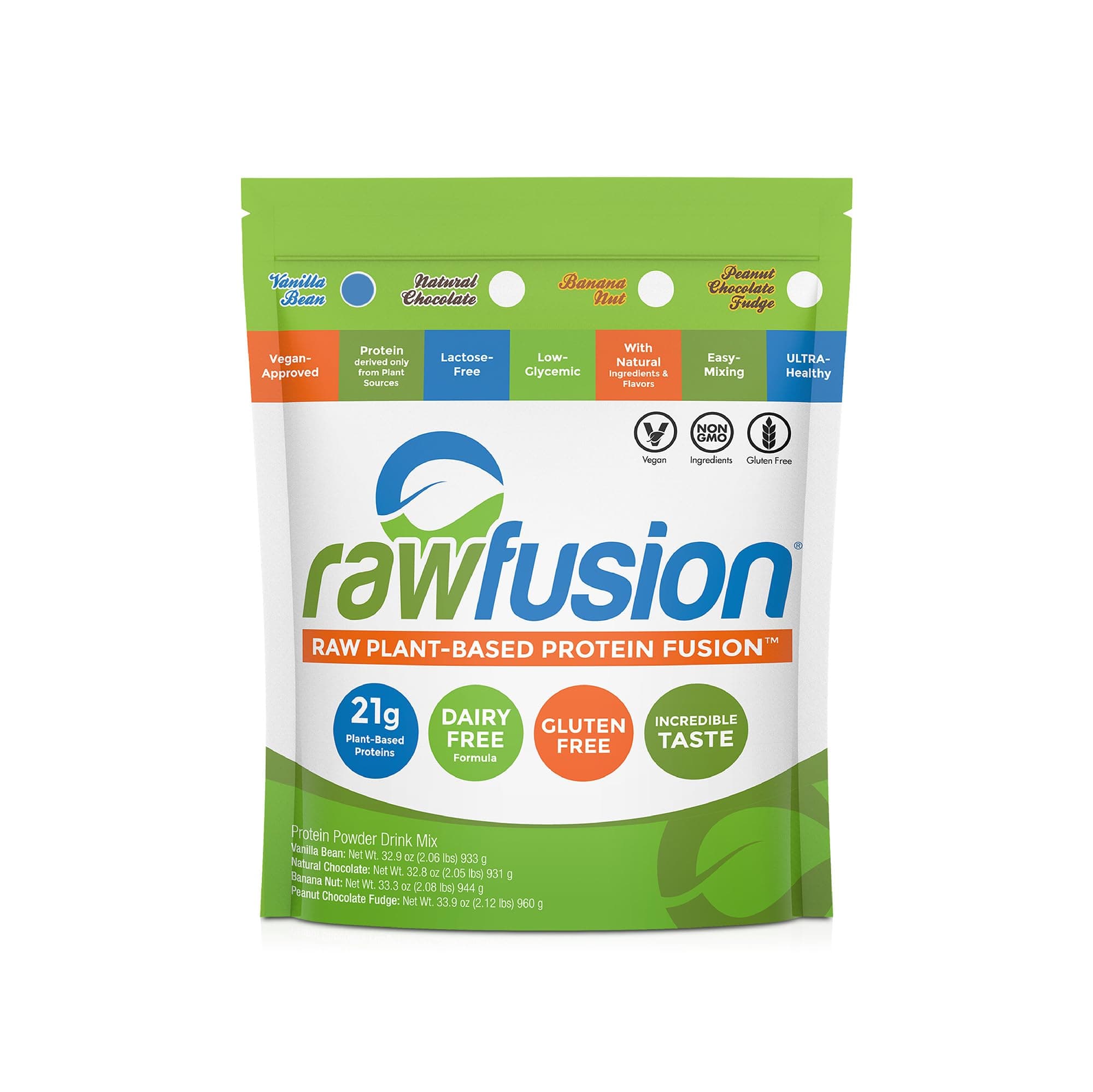 Rawfusion Vegan Protein Powder, Vanilla Bean – 30 Servings, 21g Plant-Based Protein, Low Net Carbs, Non-Dairy, Gluten-Free, Soy-Free, Kosher, Non-GMO, 2.06lbs