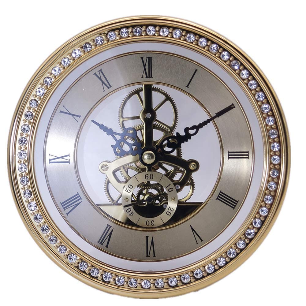 DEEWISH Movement, Transparent Skeleton Clock Inserts Recessed Quartz Clockwork Table Clock European Style Clock DIY (Diameter 148mm, Gold)