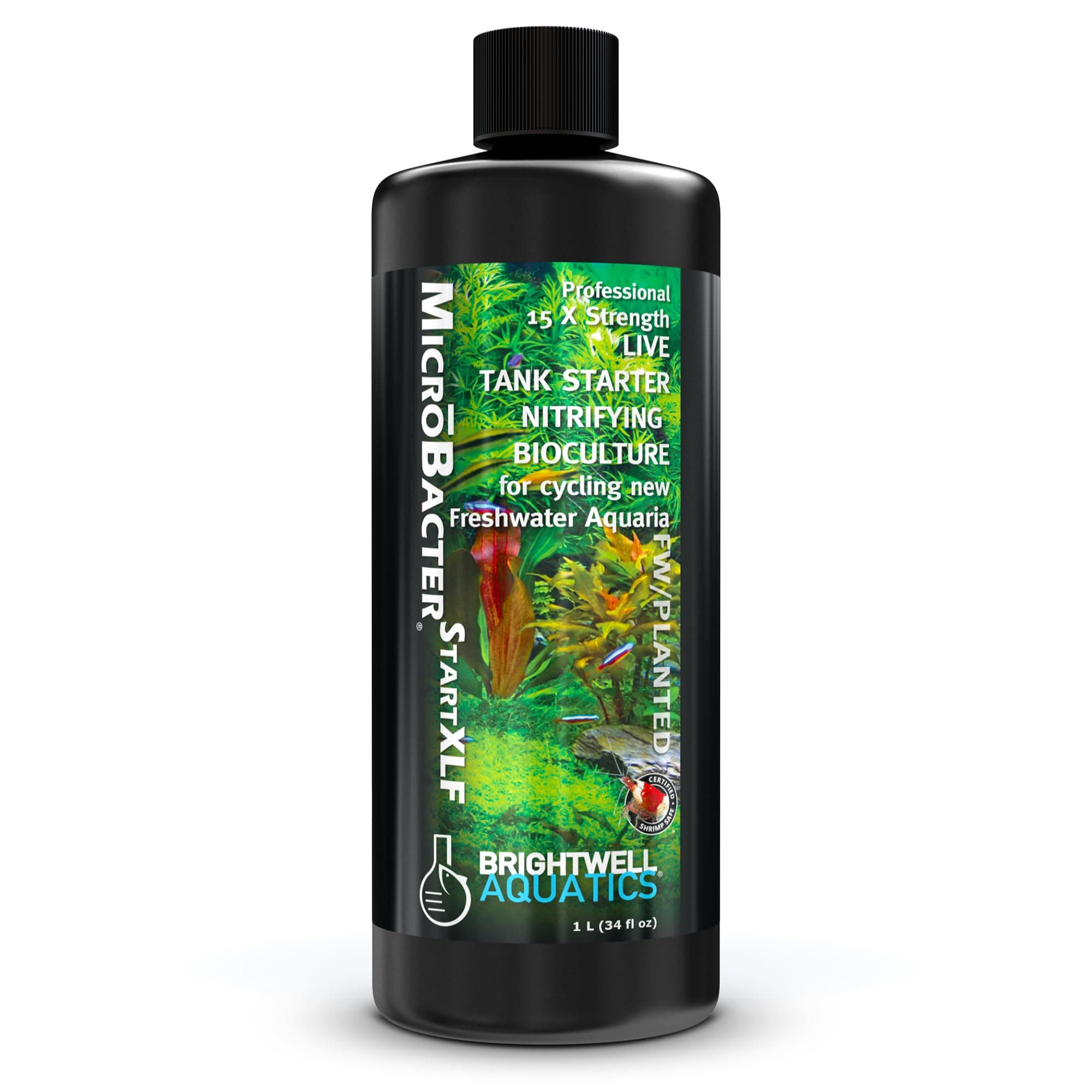 Brightwell Aquatics MicroBacterStart XLF - Concentrated Live Tank Starter for Cycling New Freshwater Aquarium and Establishing Nitrifying Bacteria, 1 Liter