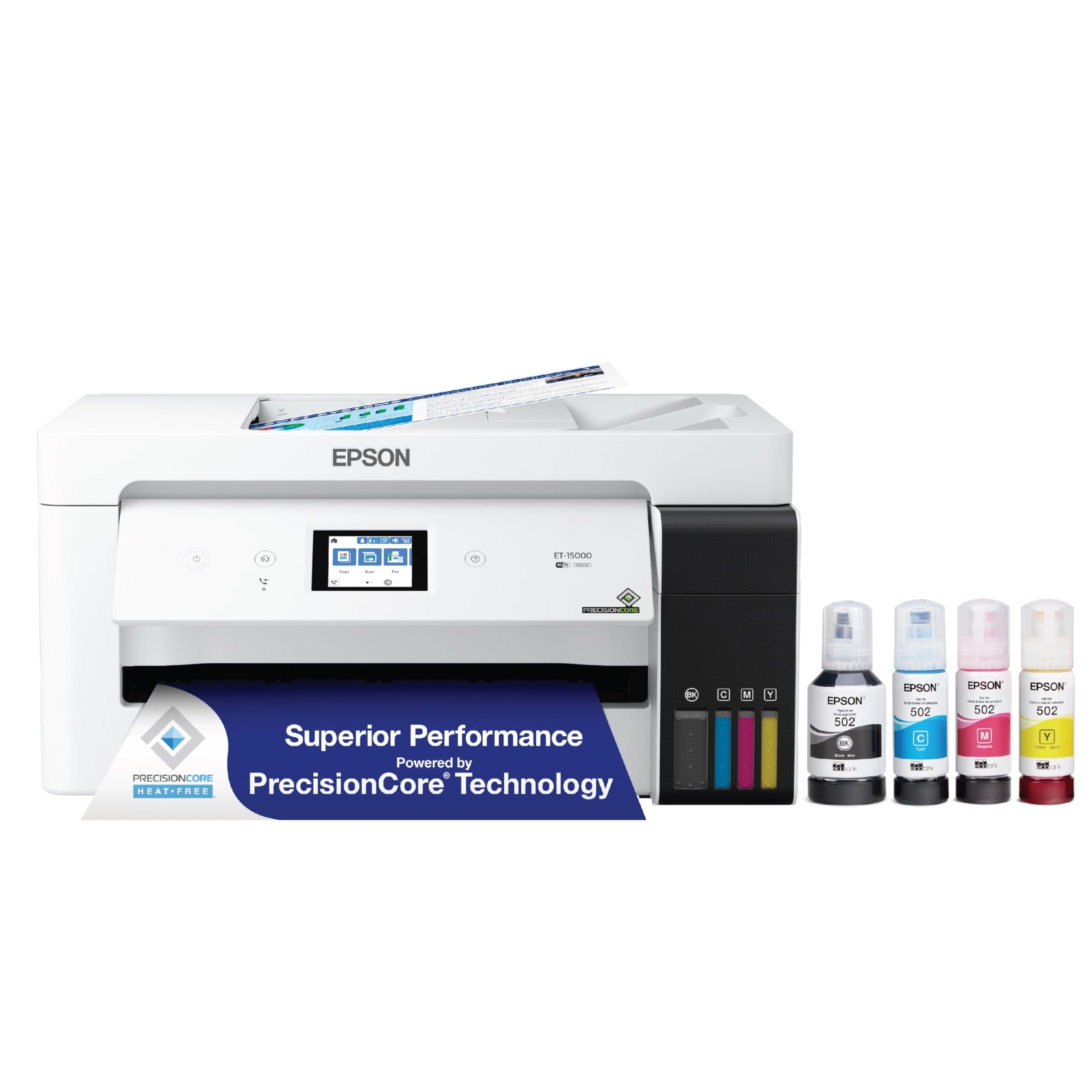 - Epson EcoTank ET-15000 Wireless Color All-in-One Supertank Printer with Scanner, Copier, Fax, Ethernet and Printing up to 13 x 19 Inches, White