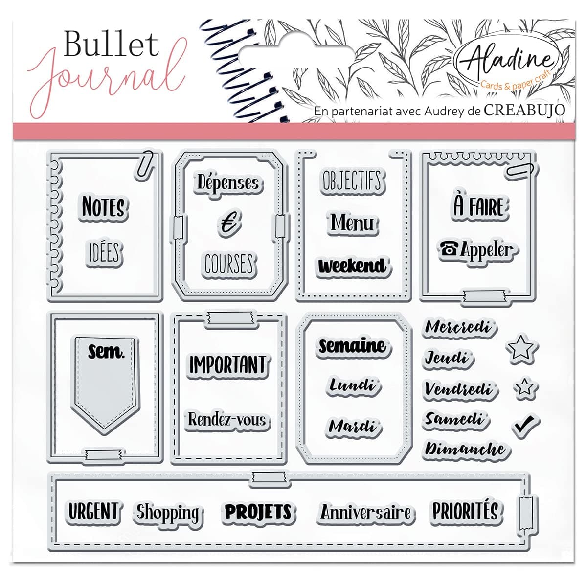 AladineStampo Bullet Clear Week Organization - Foam Stamp Silicone Foam Stamp Sheet - Ideal for Bullet Journal, Scrapbooking, Notebooks - DIY Crafts