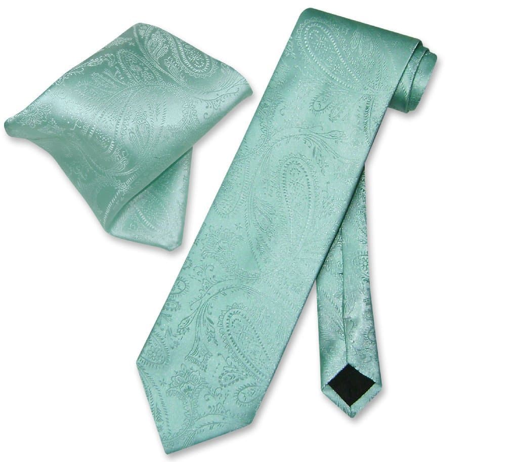 Vesuvio Napoli Aqua Green PAISLEY NeckTie & Handkerchief Matching Tie Set