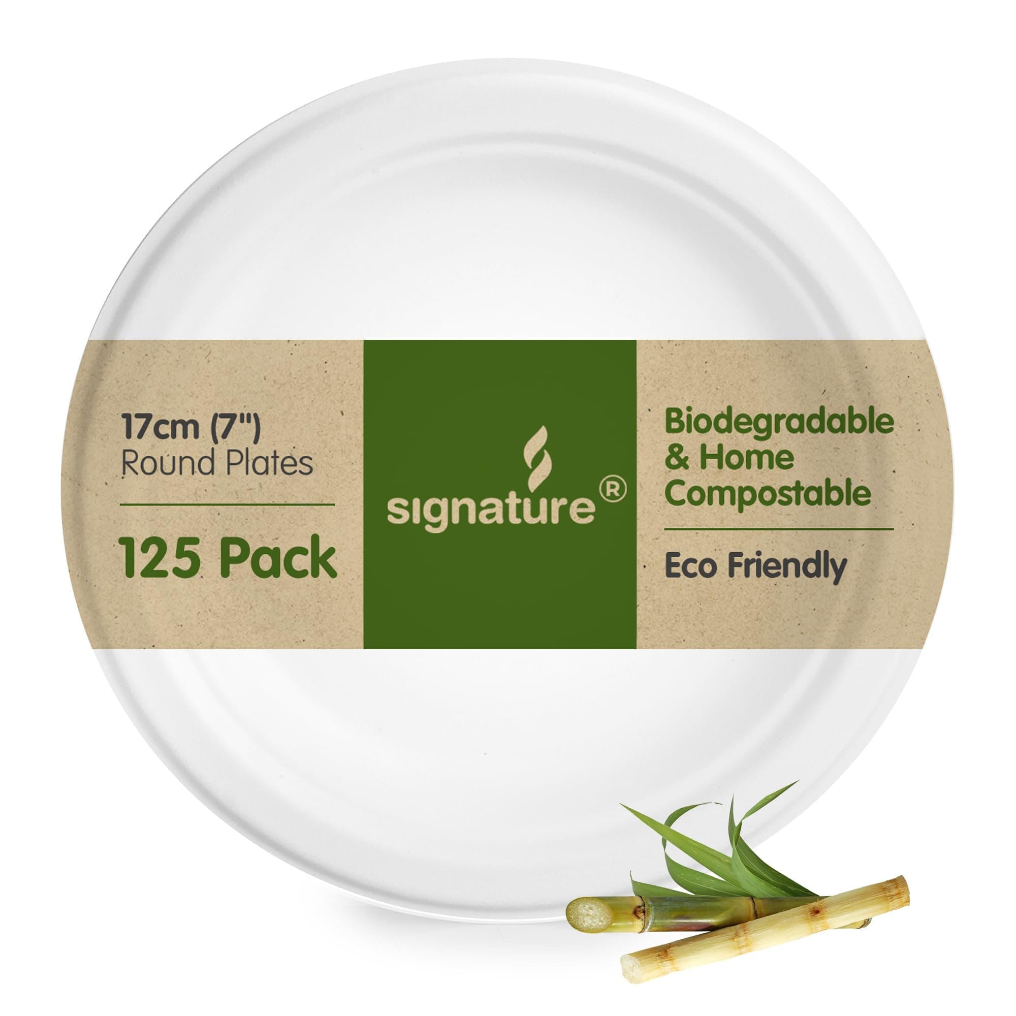 Signature Packaging - Paper Plates 125 Pack - Party Plates - Biodegradable Disposable - Sturdy & Round 17cm