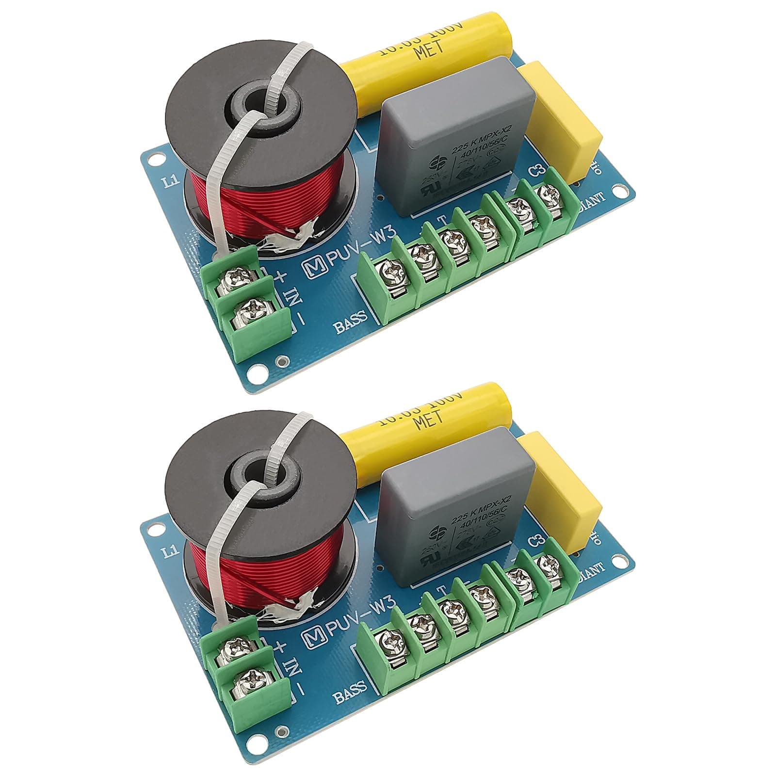 3 Way Speaker Crossover, PUV-W3 200W Passive Crossover for HiFi Home Audio 4-8 Ohm Bass Media Tweeter Bookshelf Speaker - 2 Pack