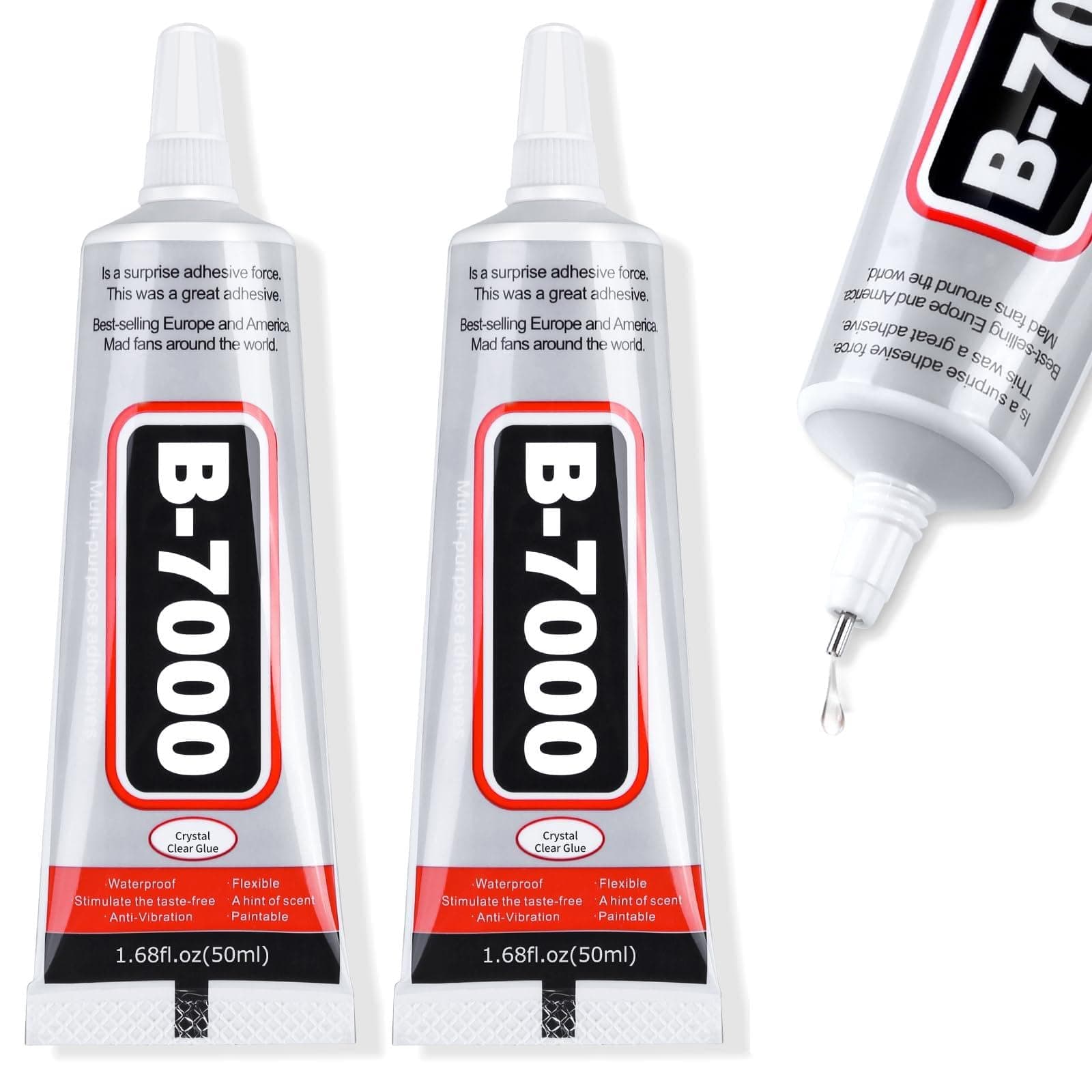 B-7000 Super Glue, Industrial Strength Adhesive B7000 Glues Paste for Rhinestones Crafts, Clothes Shoes, Fabric, Jewelry Making, Cell Phones, Tablet, Wood, Rubber, Leather Textile (2x50 ml/2.1 oz)