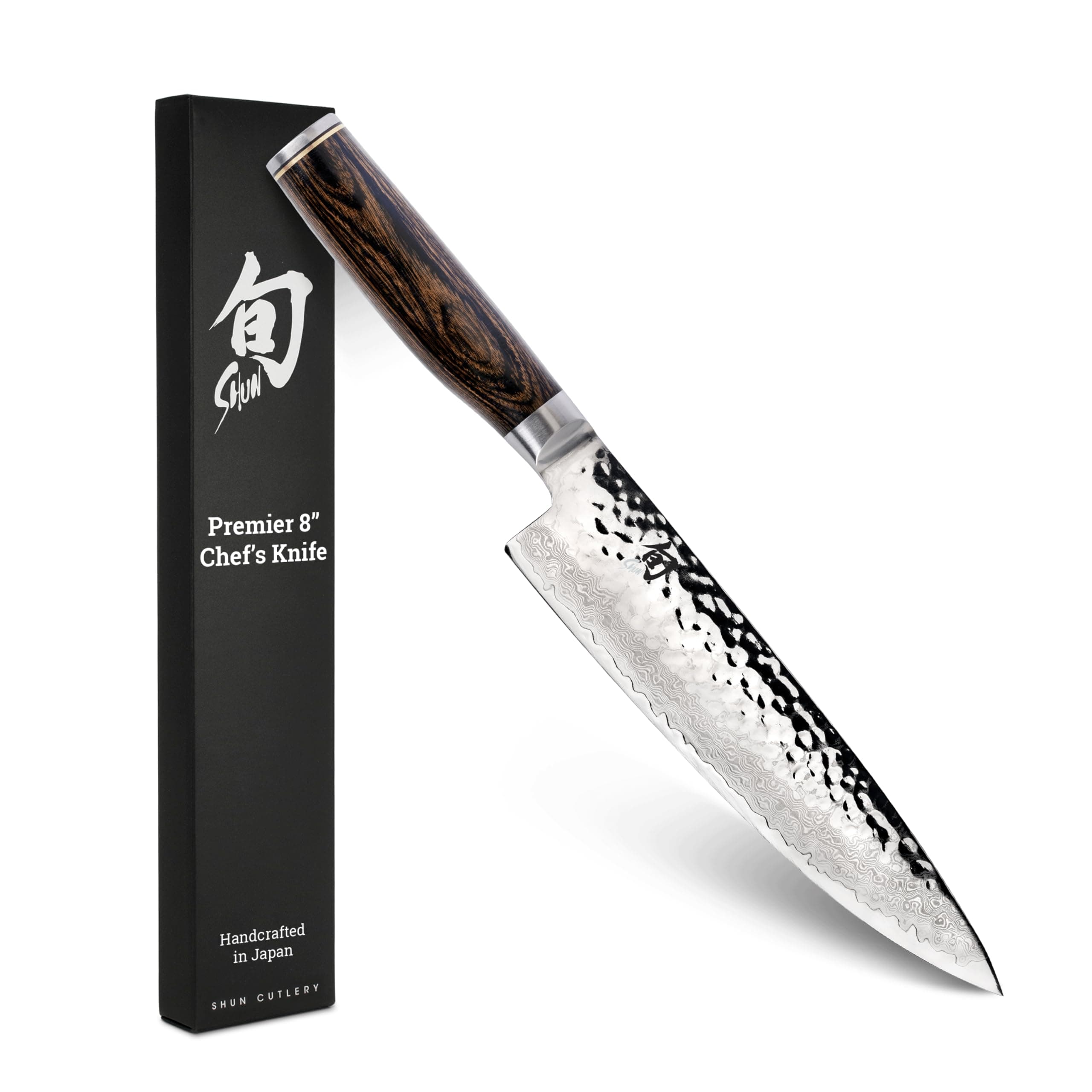 Shun Chef Knife Premiere Series 8 Inch Damascus Clad Steel Blade, Professional Quality - Walnut/Stainless Steel