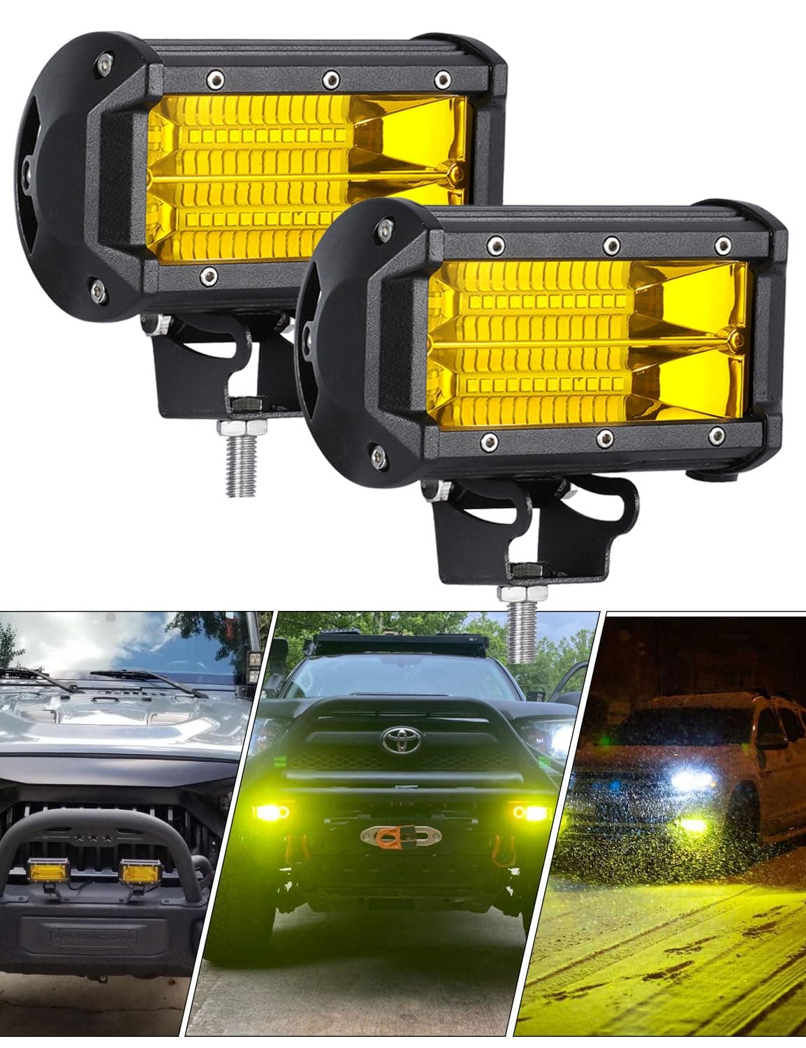 Chelhead Yellow Fog Lights, 5 Inch 72W Led Light Bar Off Road Amber Led Driving Lights Compatible with Trucks Motorcycle Off-road Jeep ATV UTV SUV Boat Marine 4X4