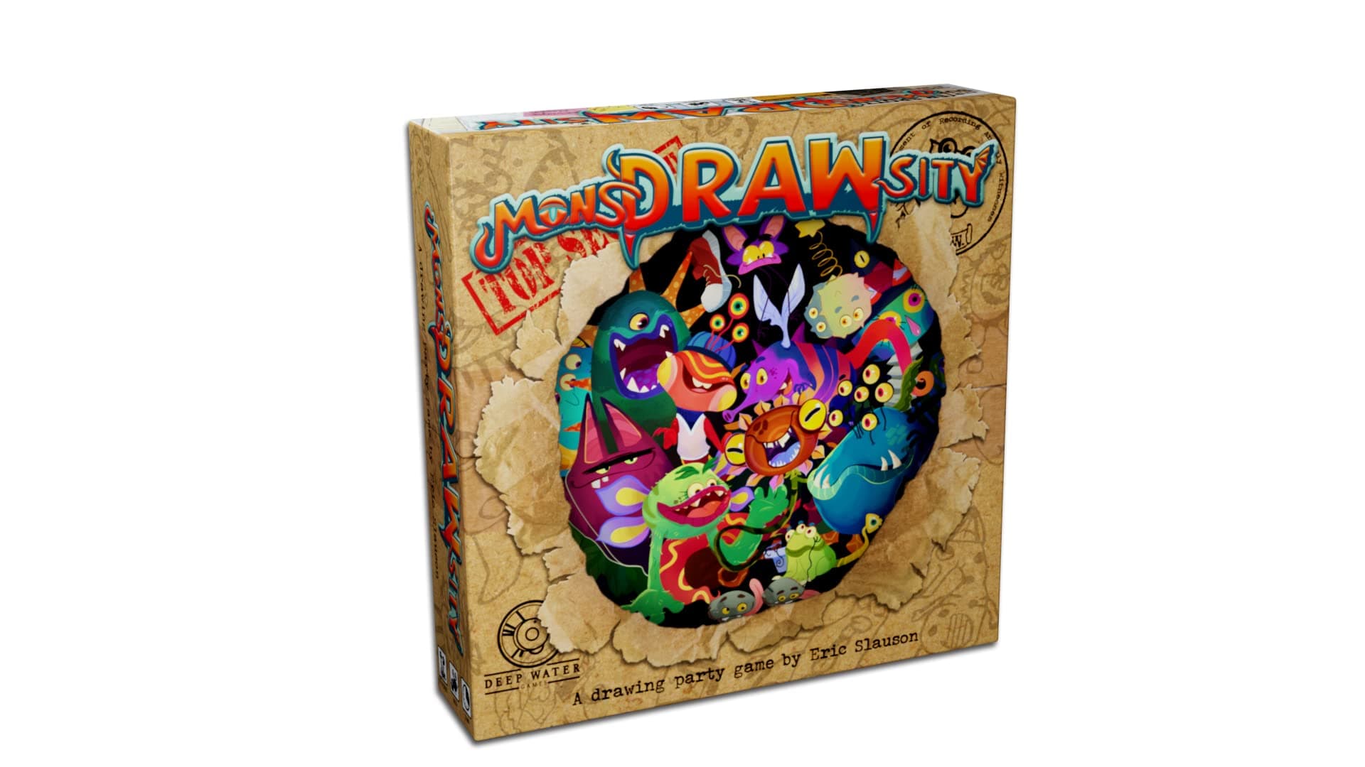 Deep Water Games MonsDRAWsity Top Secret Version, Drawing Party Game Based on Verbal Description, Take Turns Describing & Drawing a Bizarre Monster, 8+, 3-8 Players (MDSTRGT01)