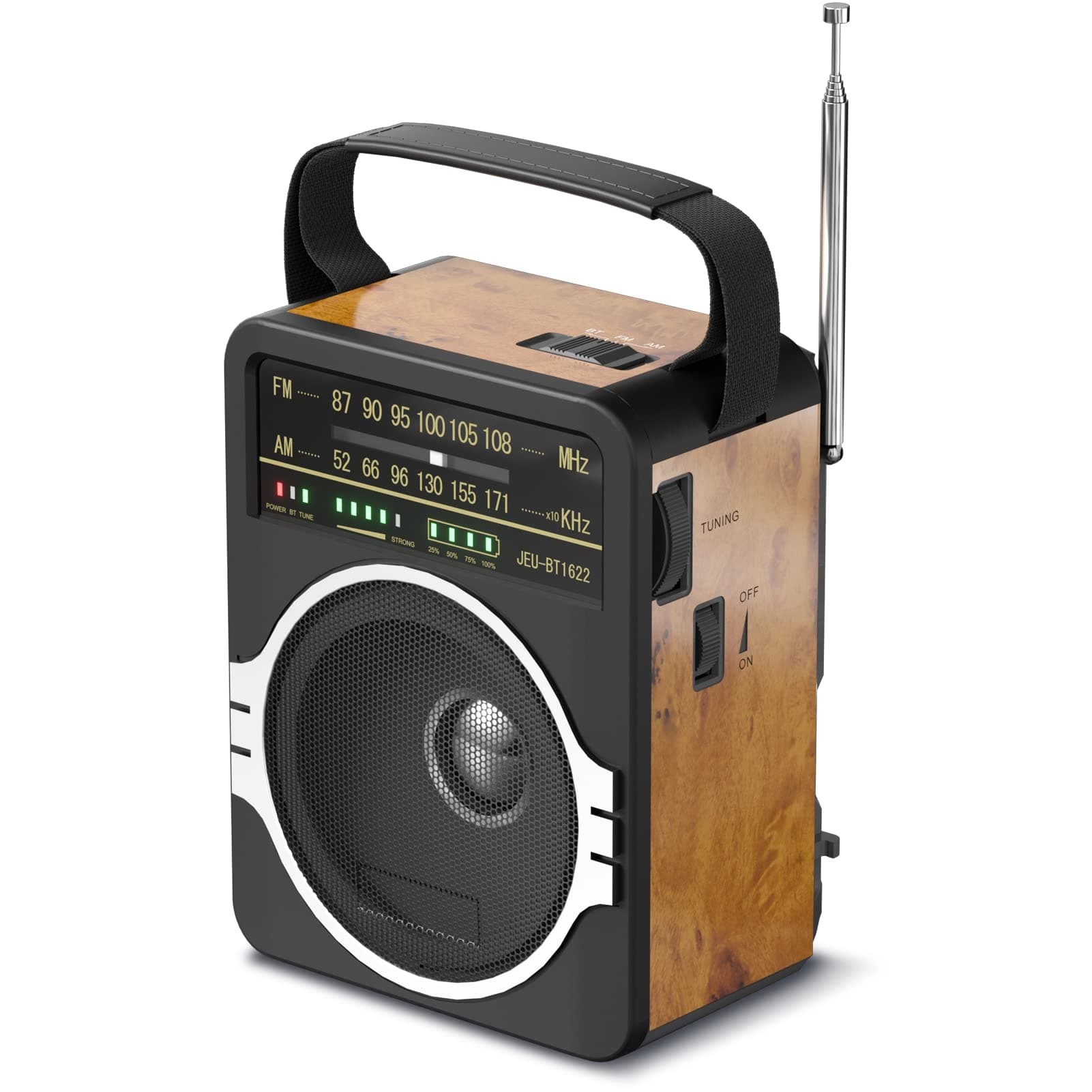 Portable AM FM Radio, Bluetooth 5.0 Radios 5 Watts Loud Speaker,FM Radio Built-in Rechargeable Battery/DC D*4 Cell Battery Operated & AC Power Plug in Wall Retro