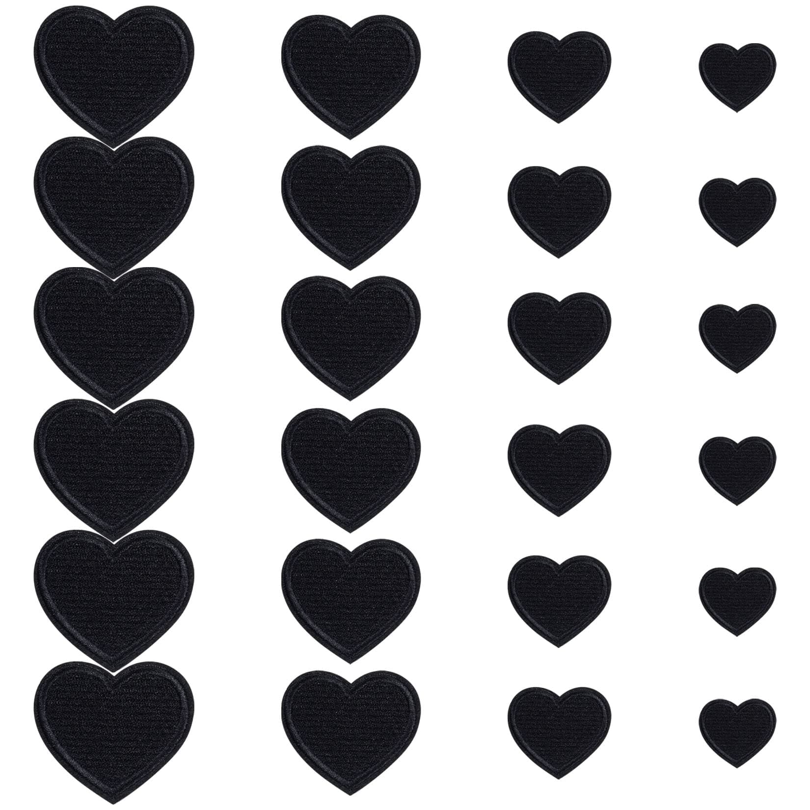 Lystaii24pcs Heart Shape Iron on Patches Cute Mini Heart Iron-on sew-on Patches Embroidered Applique Decoration Patches Assorted Size Custom Patches for Clothing Jeans Hats Bags (4 Size, Black)