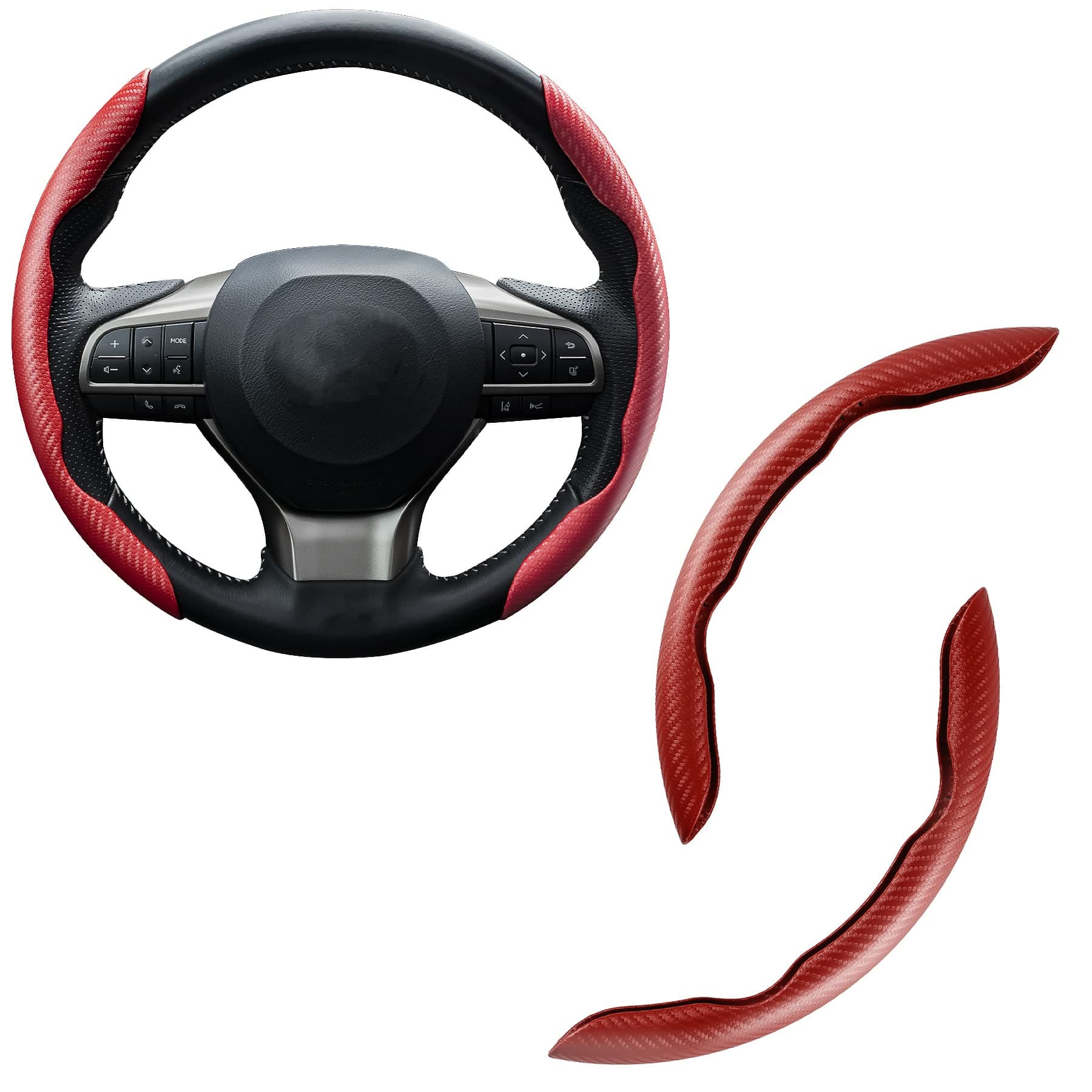 Carbon Fiber Anti-Skid Steering Wheel Protector, Segmented Butterfly Universal Wheel Cover, Car Interior Accessories (Red)