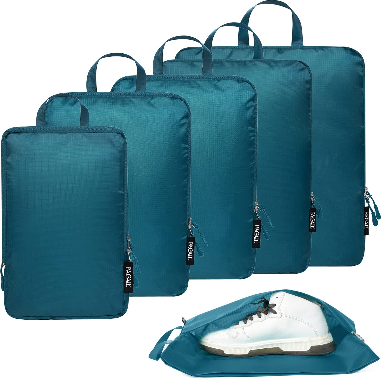 BAGAIL 4 Set/6 Set Ultralight Compression Packing Cubes Packing Organizer for Travel Accessories Luggage Suitcase Backpack(70D 6Set Teal)