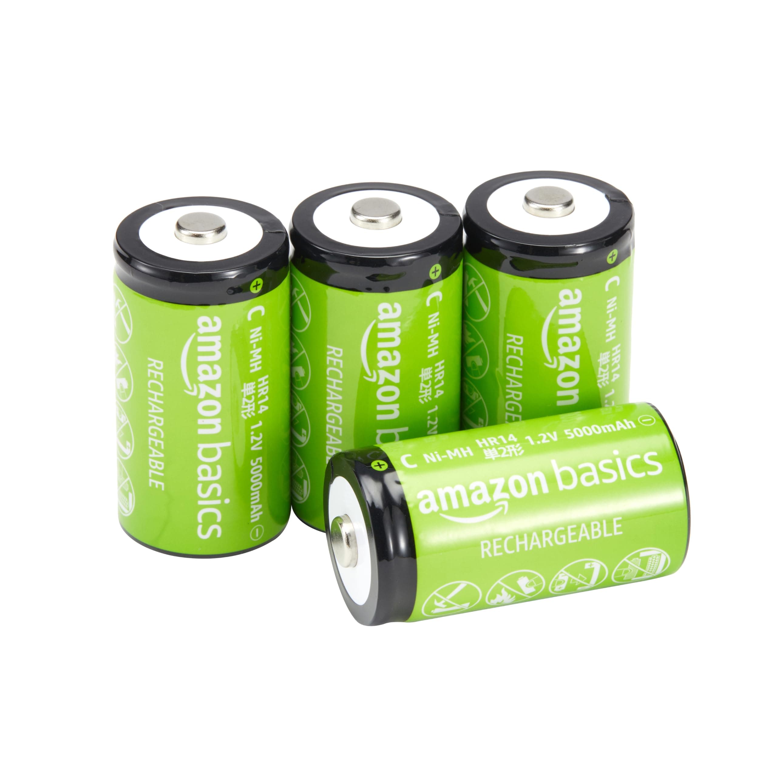 4-Pack Rechargeable C Cell NiMH Batteries, 5000 mAh, Pre-Charged, Low Self Discharge, Recharge up to 1000x Times