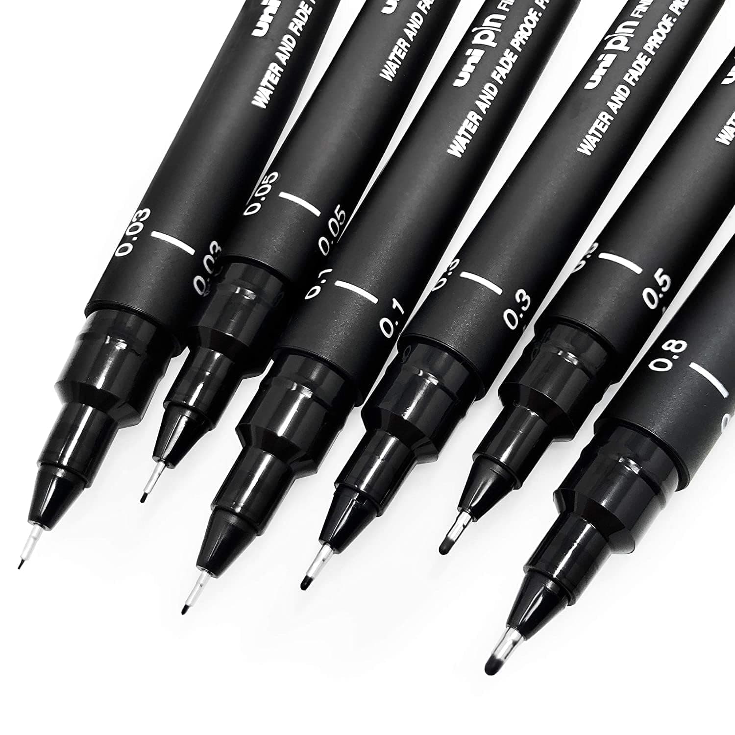 Set of 6 drawing pens - black ink - fine point 0.03-0.8 mm