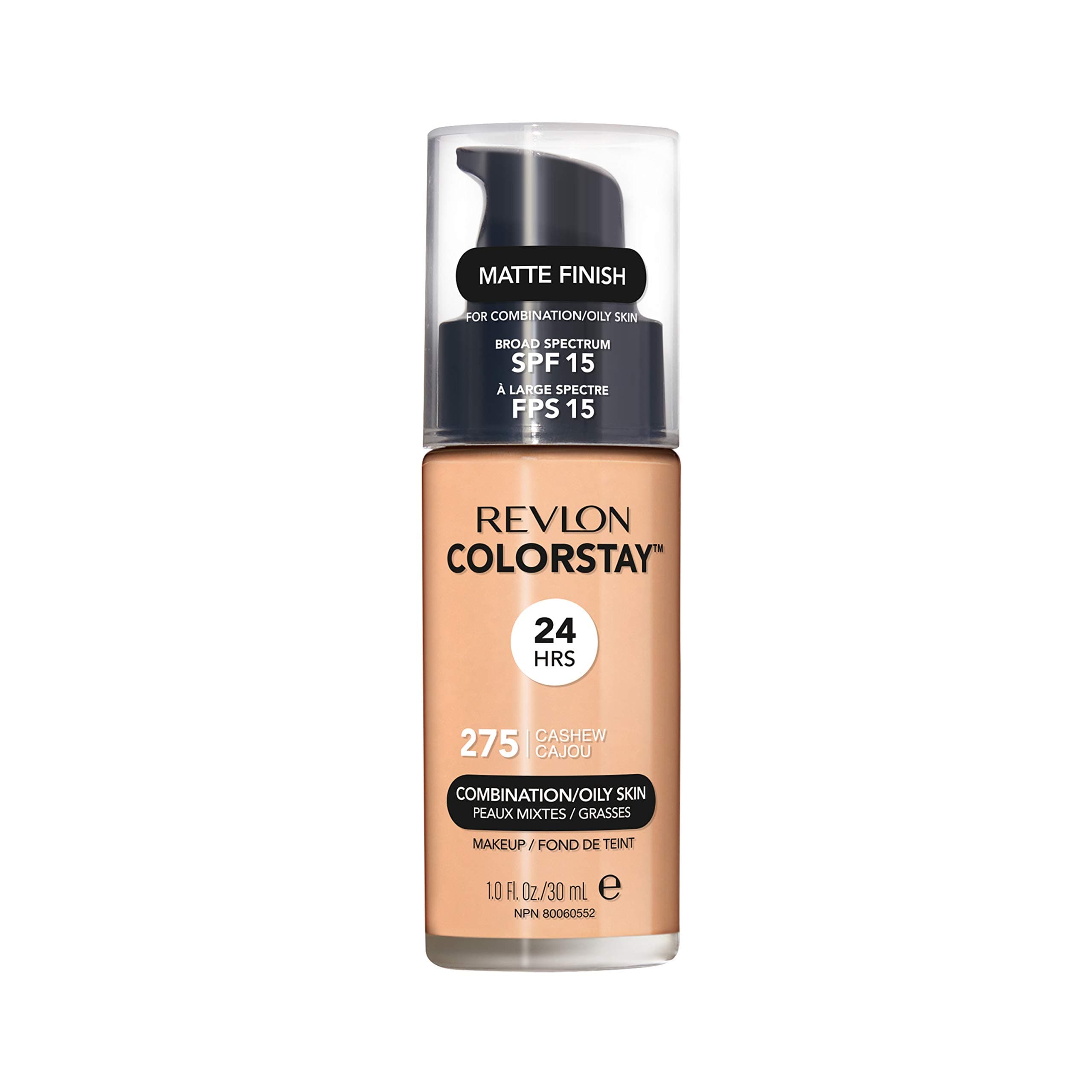 Revlon Colorstay Liquid Foundation Makeup for Combination/Oily Skin SPF 15, Longwear Medium-Full Coverage with Matte Finish, Cashew (275), 30 ml