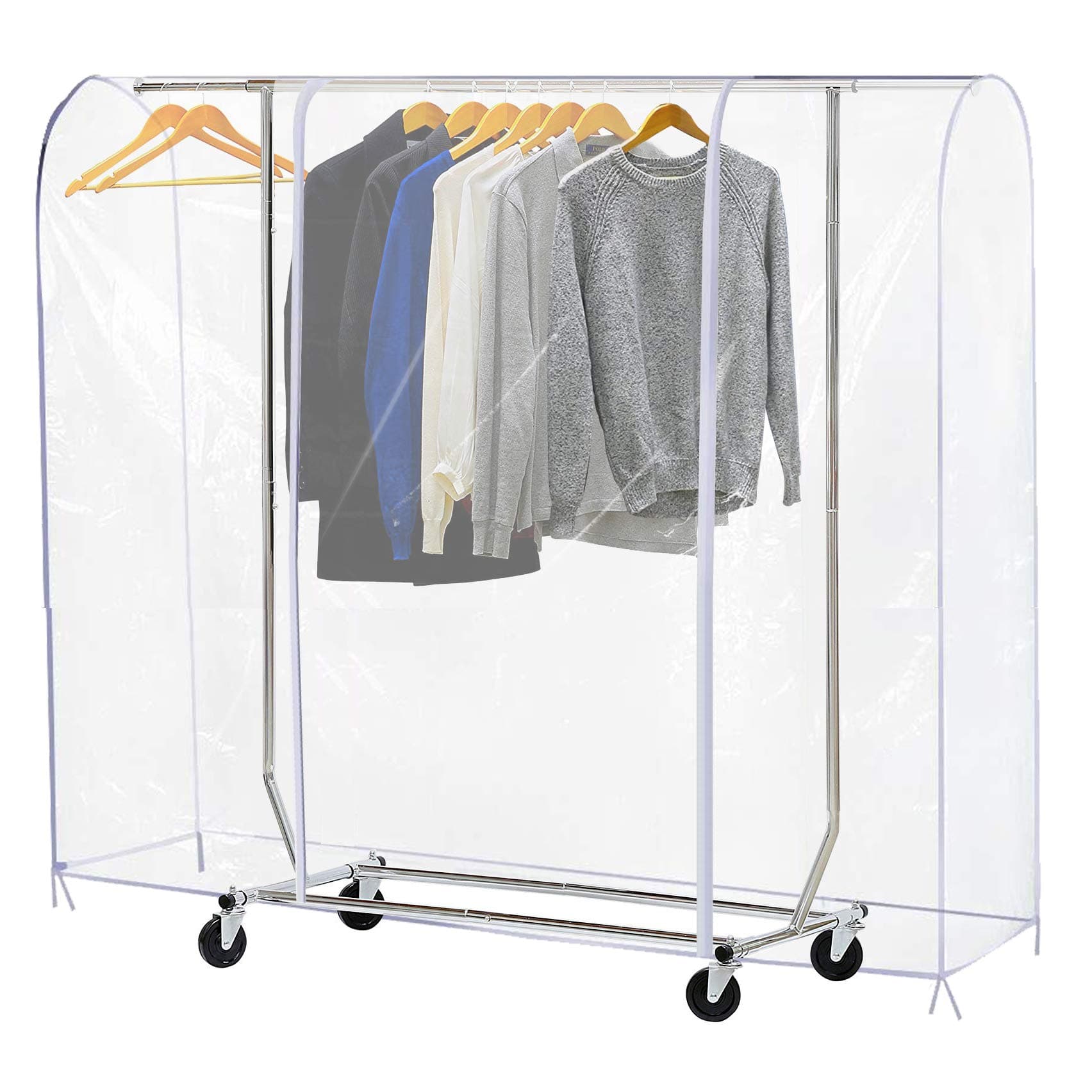 Ruibo Clear Clothes Rail Cover with 2 Durable Zippers, Waterproof Dustproof Clothes Rail Cover Small 47.2 x 20 x 60 inches