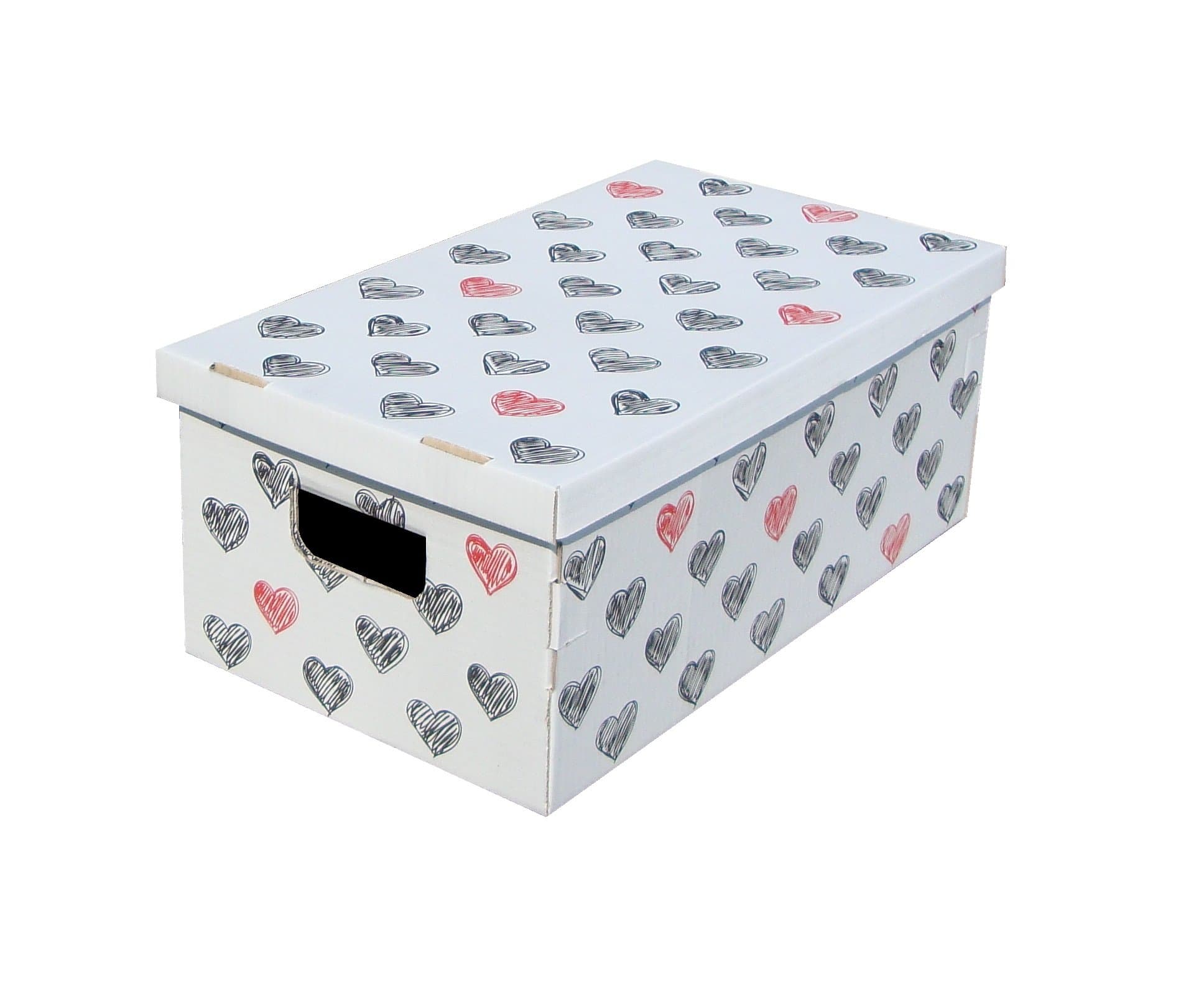 Kanguru Lavatelli Set of 3 Decorative Storage Boxes with Lids, Cardboard, Hearts design, Ideal for Clothes, Bedding, Toys, Office and Gift, Gray, 51x29x21 cm, Multi-Colour, 51 x 29 x 20 cmThe Forest Stewardship Council