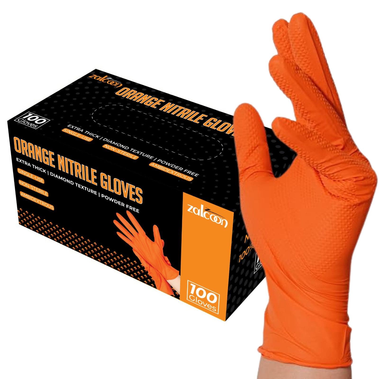 Black Nitrile Gloves, Heavy Duty Industrial Disposable Gloves Latex free, Powder Free,Mechanic Gloves, Diamond Texture, (1Pack x 100 Pieces)