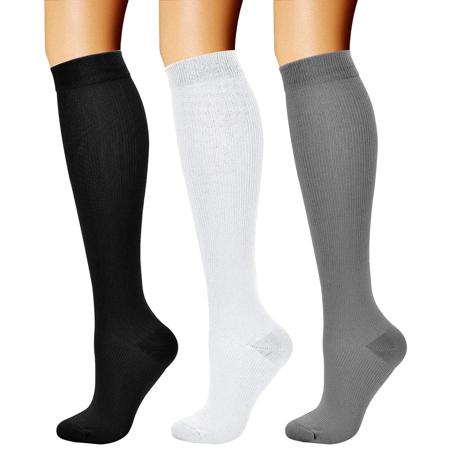Compression Socks for Women & Men Circulation (3 Pairs) 15-20 mmHg is Best Support for Athletic Running Cycling