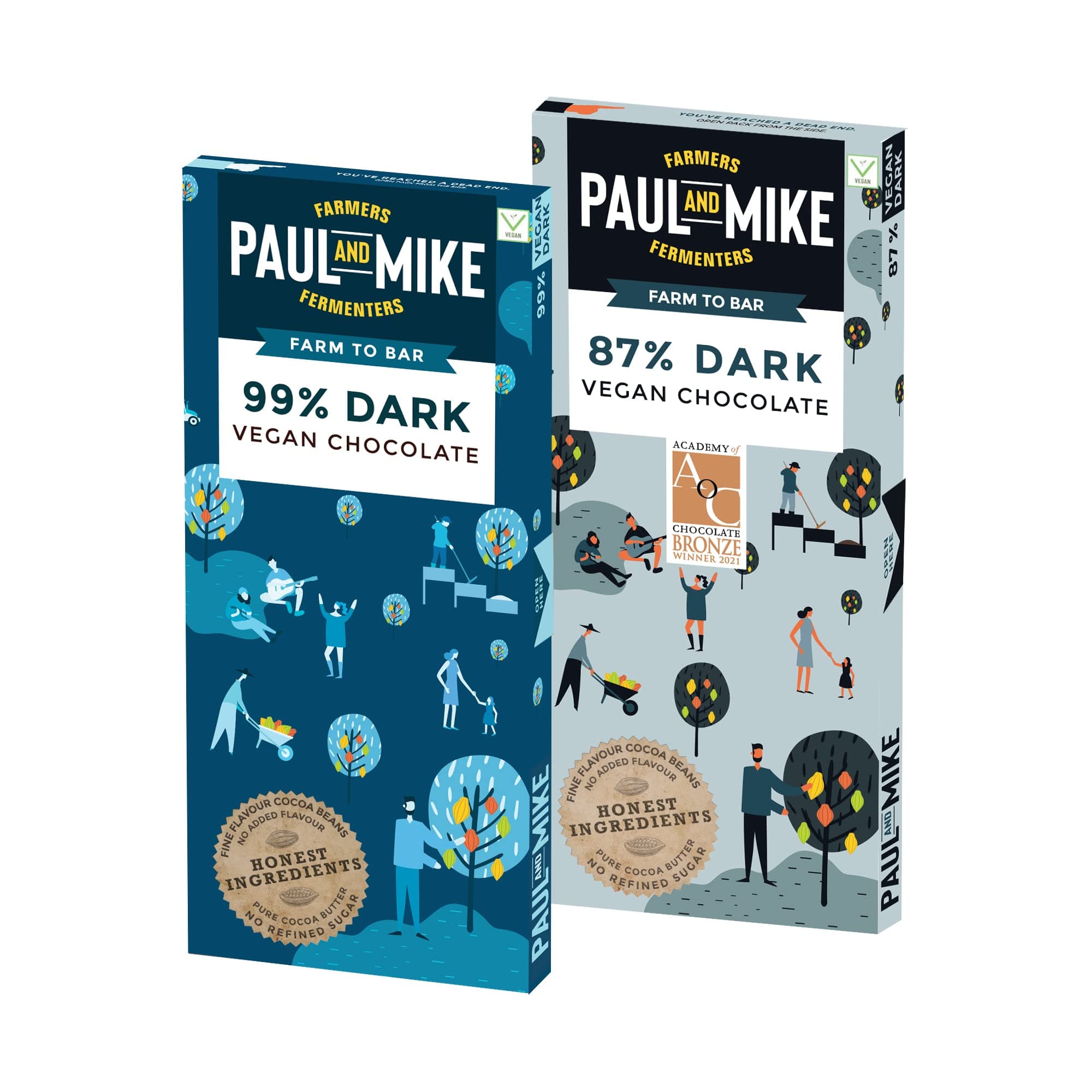 PAUL AND MIKE Intense Dark Chocolate Combo-99 Dark Vegan & 87% Dark Vegan, (Pack Of 2),68 Grams