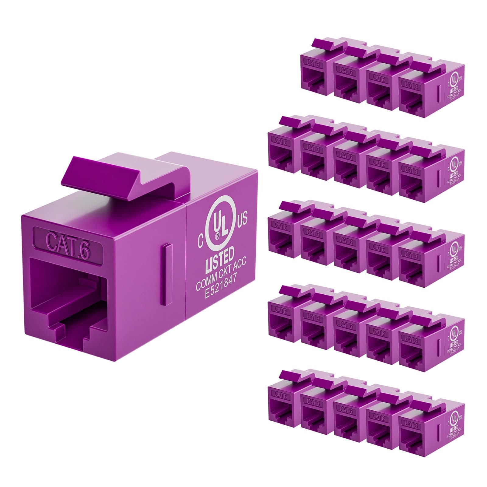 VCE UL-Listed CAT6 Keystone Coupler 25-Pack, Ethernet Coupler Female to Female, RJ45 Coupler for CAT6/CAT5e/CAT5, Keystone Jack, Purple