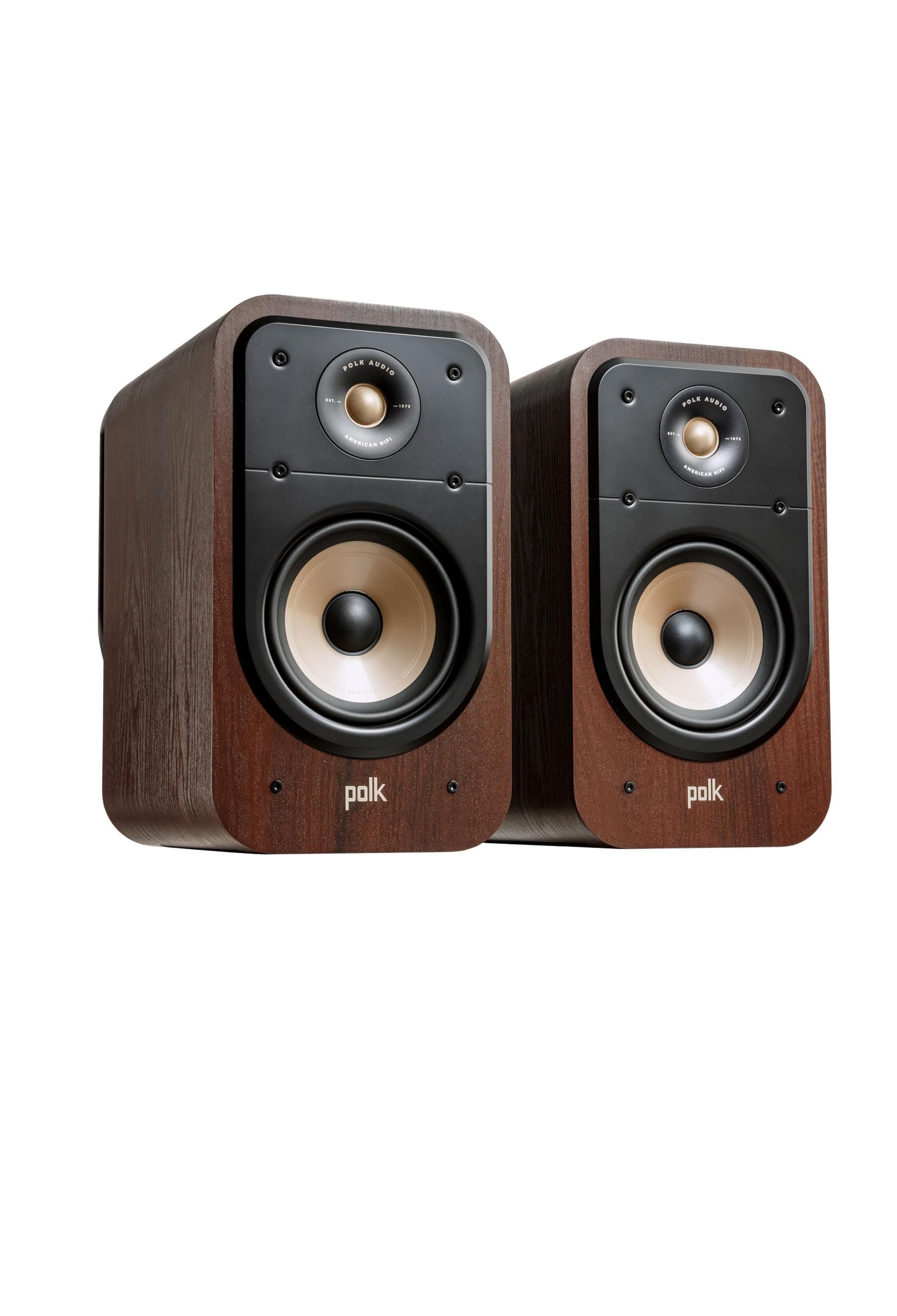 Polk Signature Elite ES20 Bookshelf Speaker - Hi-Res Audio Certified, Dolby Atmos & DTS:X Compatible, 1" Tweeter & 6.5" Woofer, Power Port Technology for Effortless Bass (Pair, Contemporary Walnut)