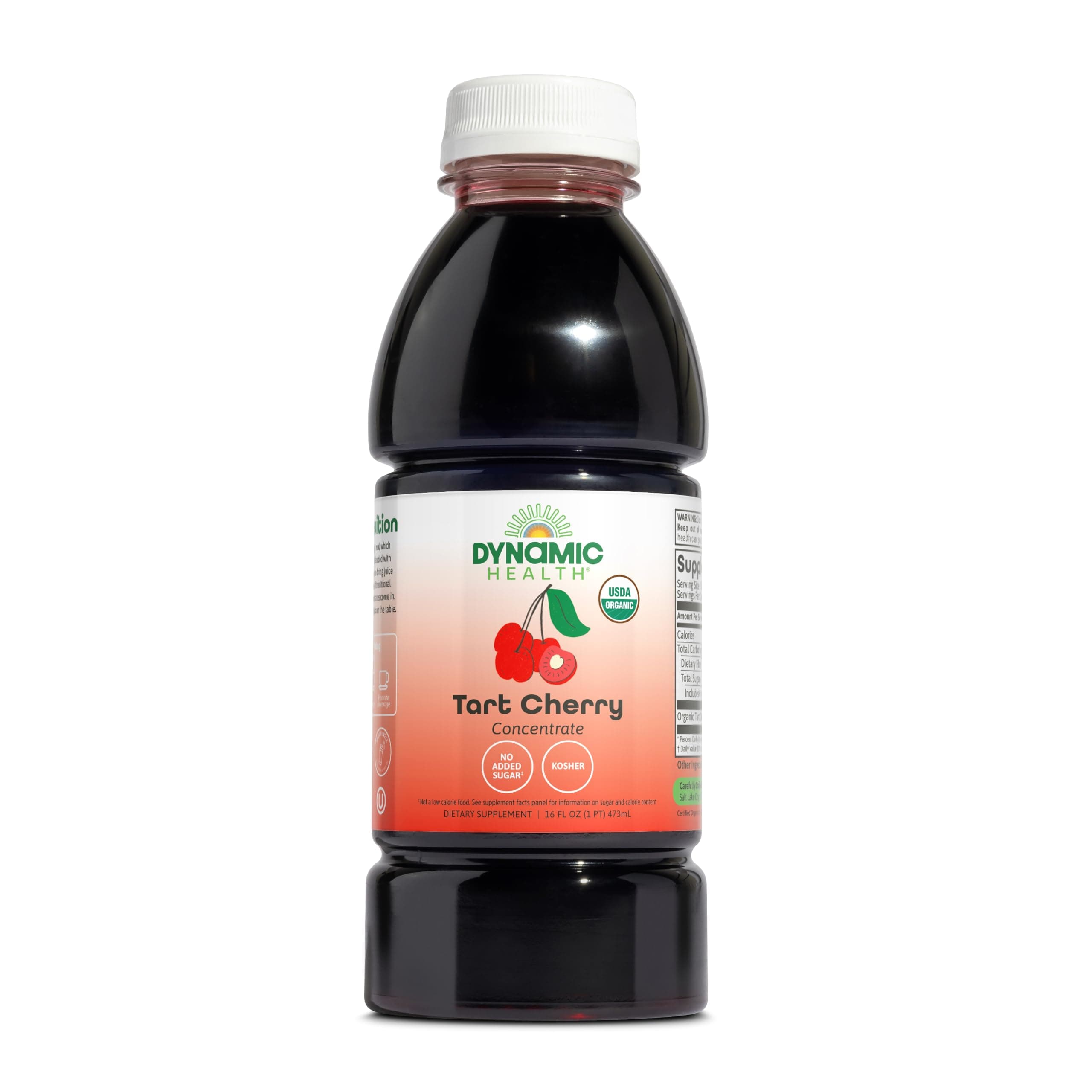 Dynamic Health Organic Tart Cherry Juice, Unsweetened 100% Juice Concentrate, Antioxidants Supplement, No Sweeteners or Additives, Vegan, Gluten Free, BPA Free, 16 oz