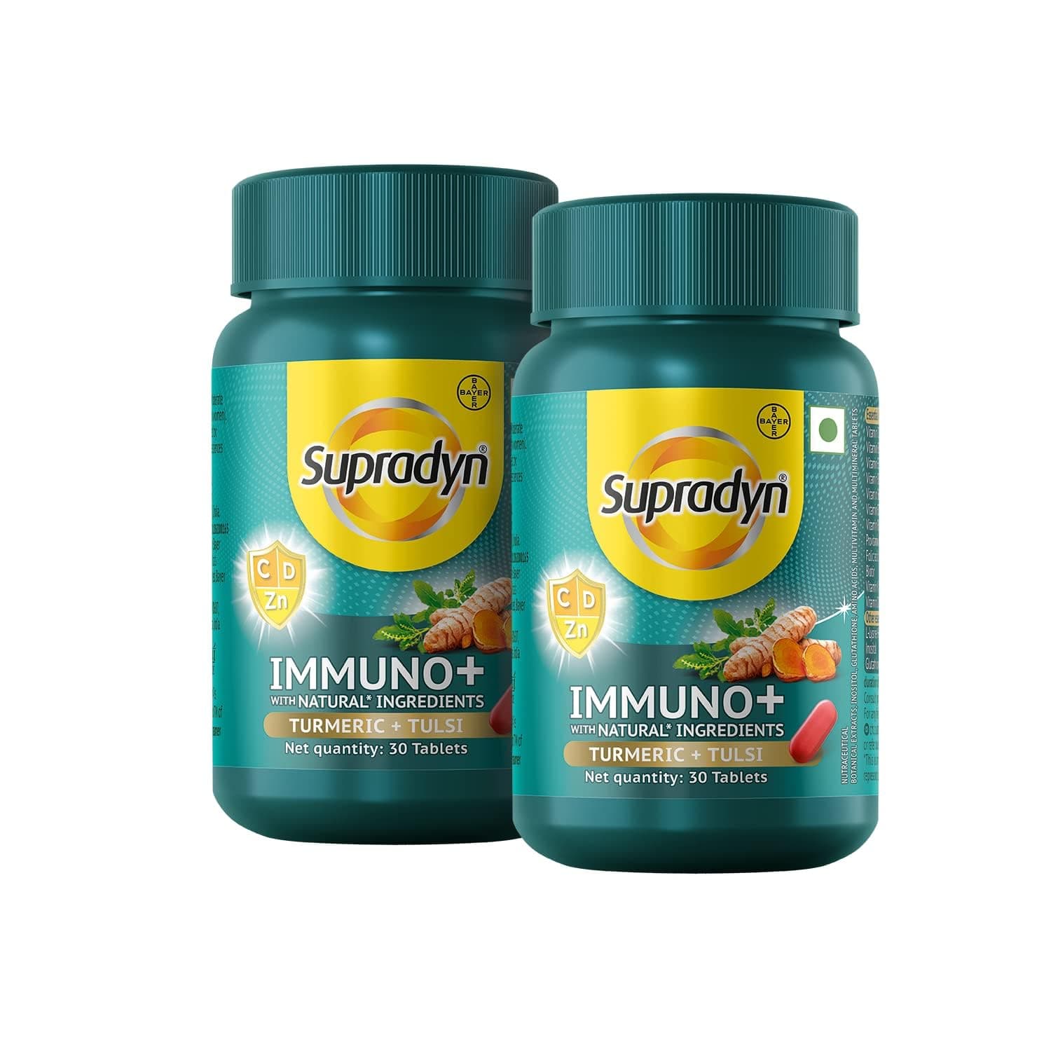 Immuno +, Multivitamin, Natural immunity booster with Vit C, Vit D, Zinc, Unique blend of Tulsi, Turmeric, Shatavari & Ashoka (60 Tabs)