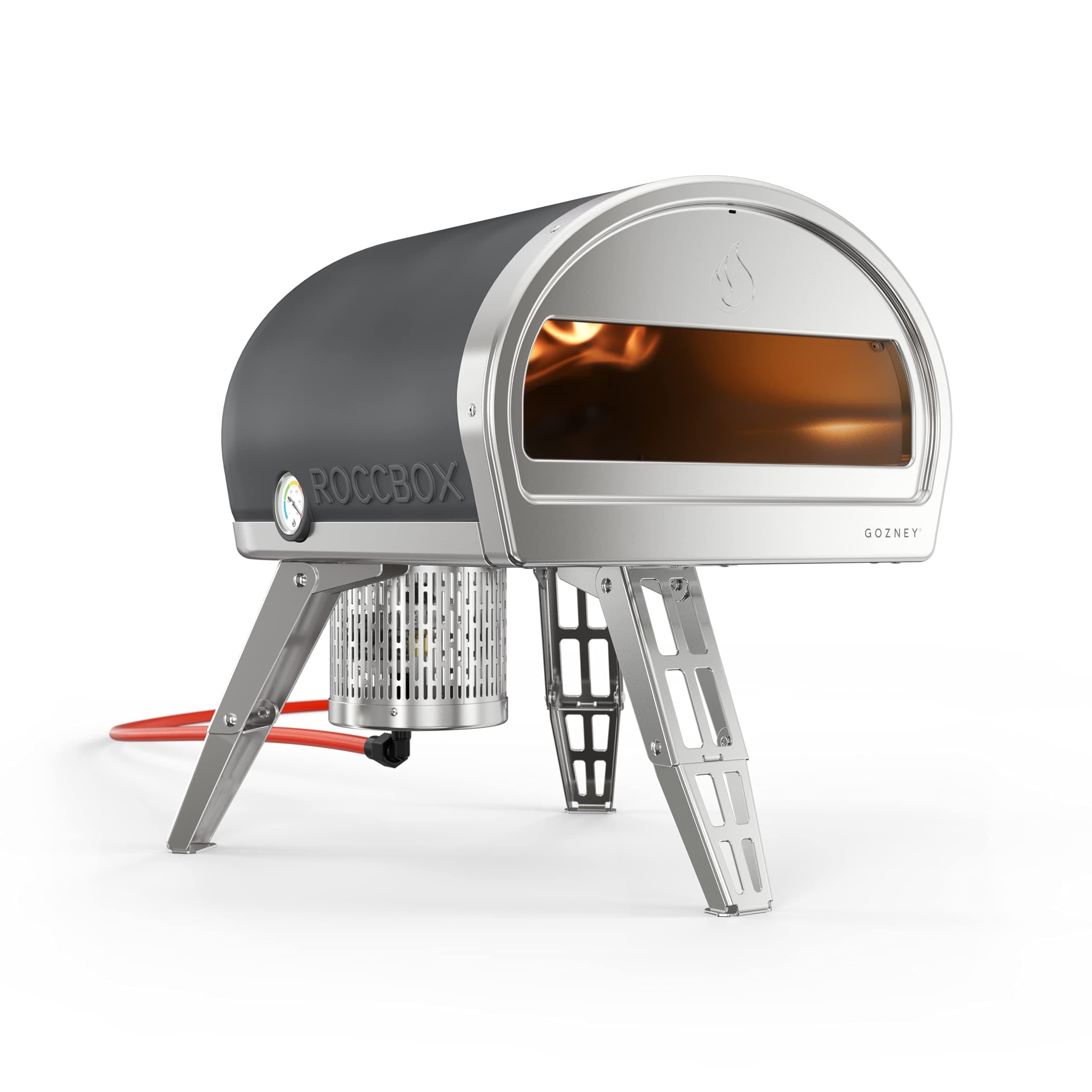 Gozney Portable Outdoor Pizza Oven - Includes Professional Grade Pizza Peel, Built-In Thermometer and Safe Touch Silicone Jacket - Propane Gas Fired, With Rolling Wood Flame - Grey