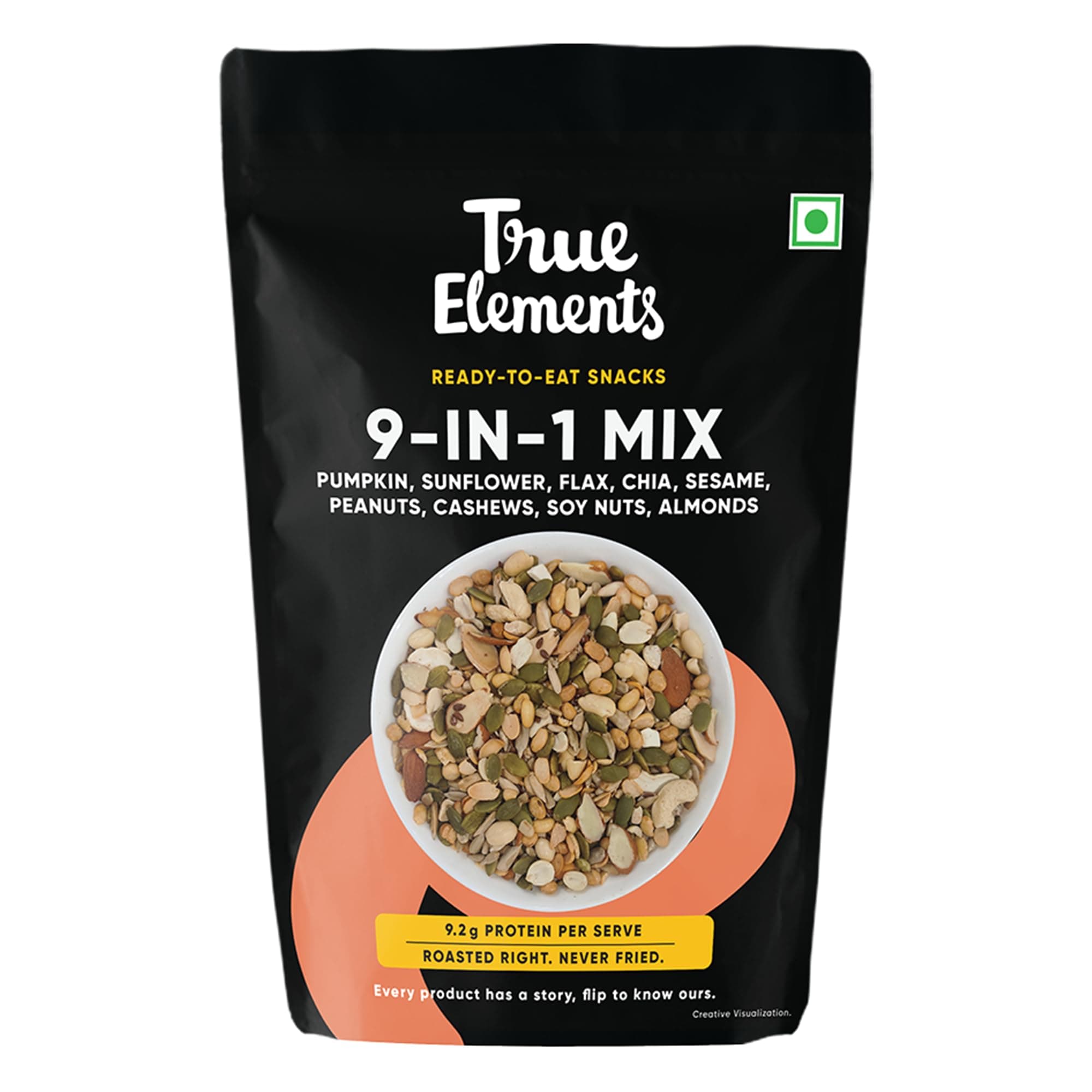 True Elements 9 in 1 Snack Mix 125g - (Mix of Pumpkin, Watermelon, Flax, Chia, Sunflower, Peanuts, Soynuts, Almonds, Cashew Nuts) Healthy Snack