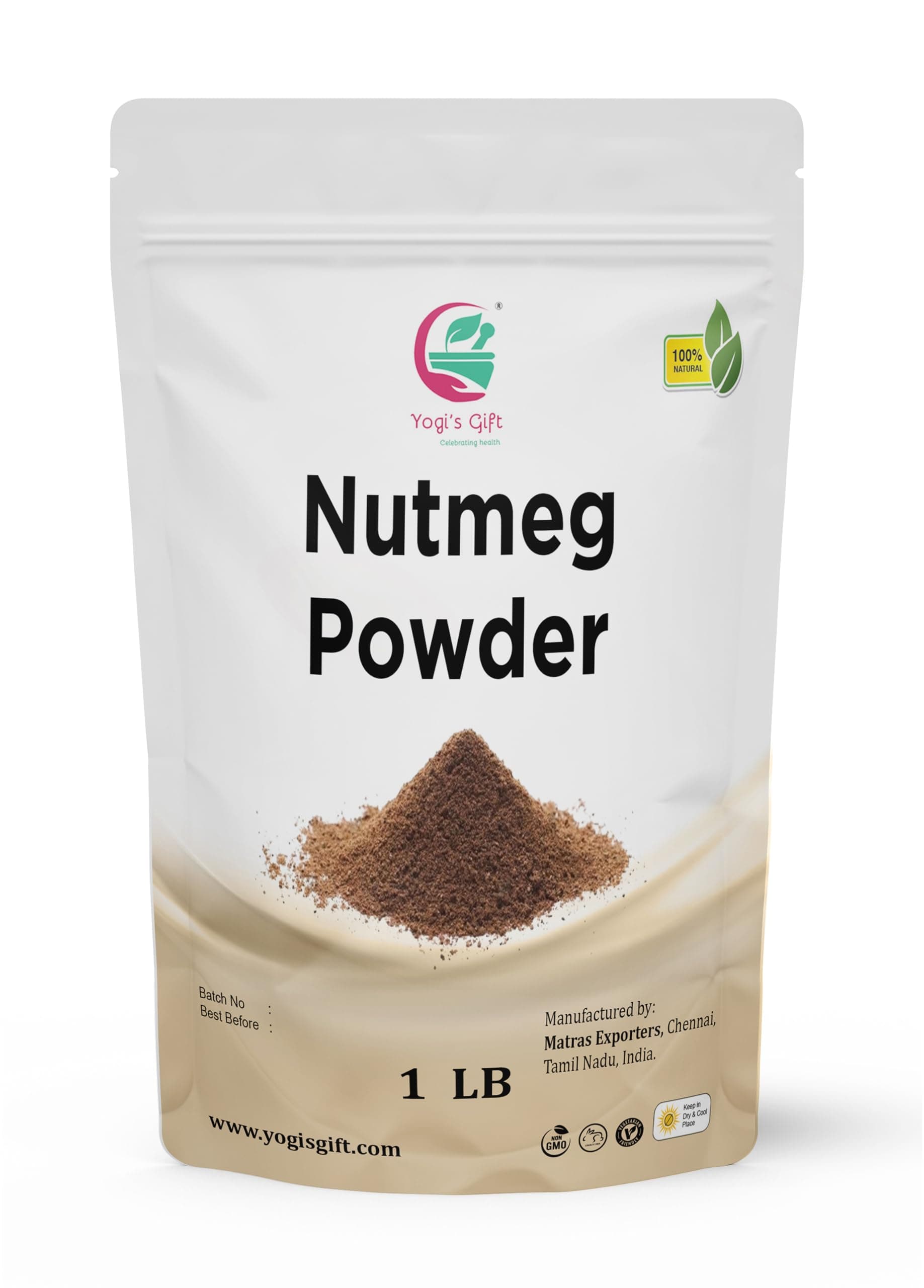 Nutmeg Ground 1 LB | Excellent Aroma and Incredible Flavor | Fresh Ground Nutmeg Spice for Baking, Cooking, Smoothies and Seasonings | Non GMO, Ethically Sourced | By Yogi's Giftยฎ