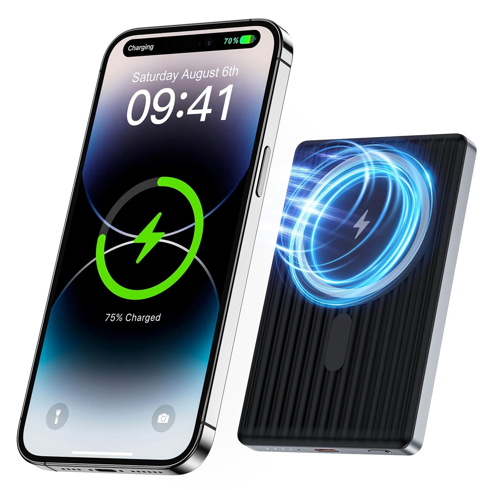 Magnetic Portable Wireless Charger for Samsung Galaxy S25 S24 Ultra/Z Fold 6/Flip 6/S23/S22/S21,5000mAh Magnetic Power Bank 20W PD Fast Charging Wireless Portable Charger for iPhone 16 Pro/15/14/13/12