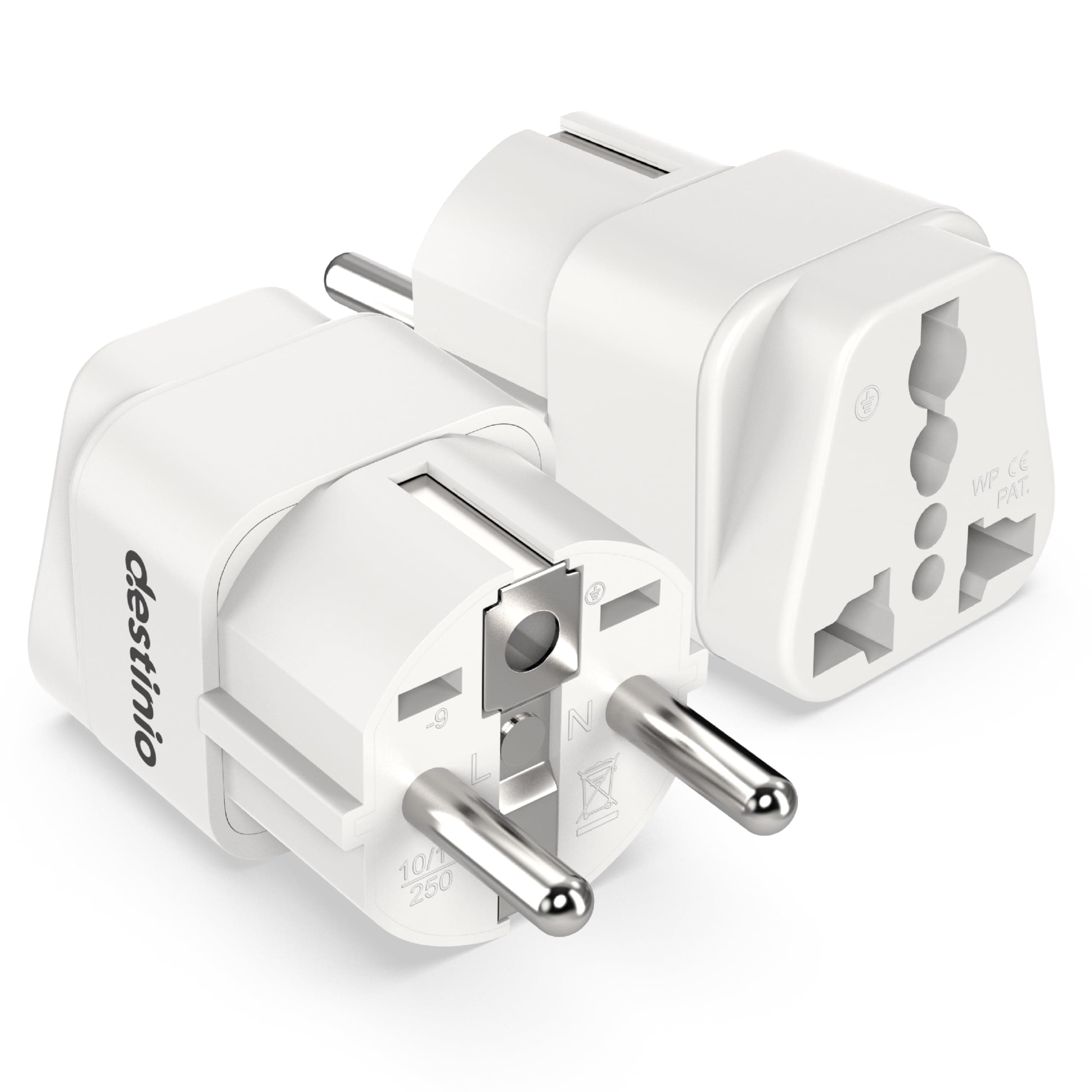 Universal Europe Travel Adapter Type E/F Schuko Plug Converter 13A 250V, International EU Power Socket for Germany France Spain, Portable European Plug for Mobile Laptop Charger (Pack of 2)