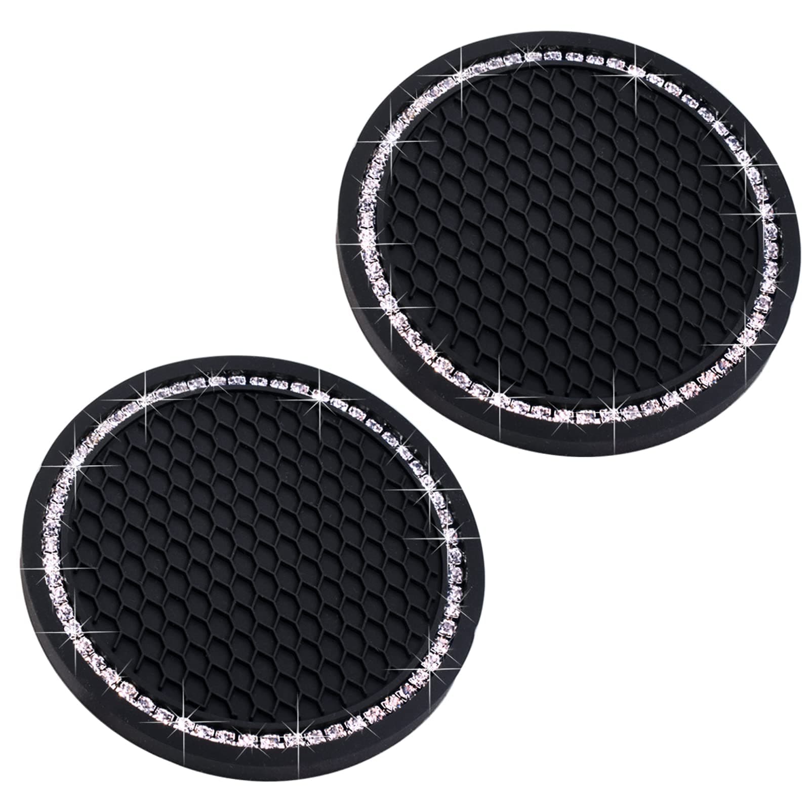 Universal Vehicle Bling Cup Holder Insert Coaster Car Interior Accessories-2.75 inch Silicone Anti Slip Crystal Rhinestone Car Coaster-Universal (Pack of 2), Black