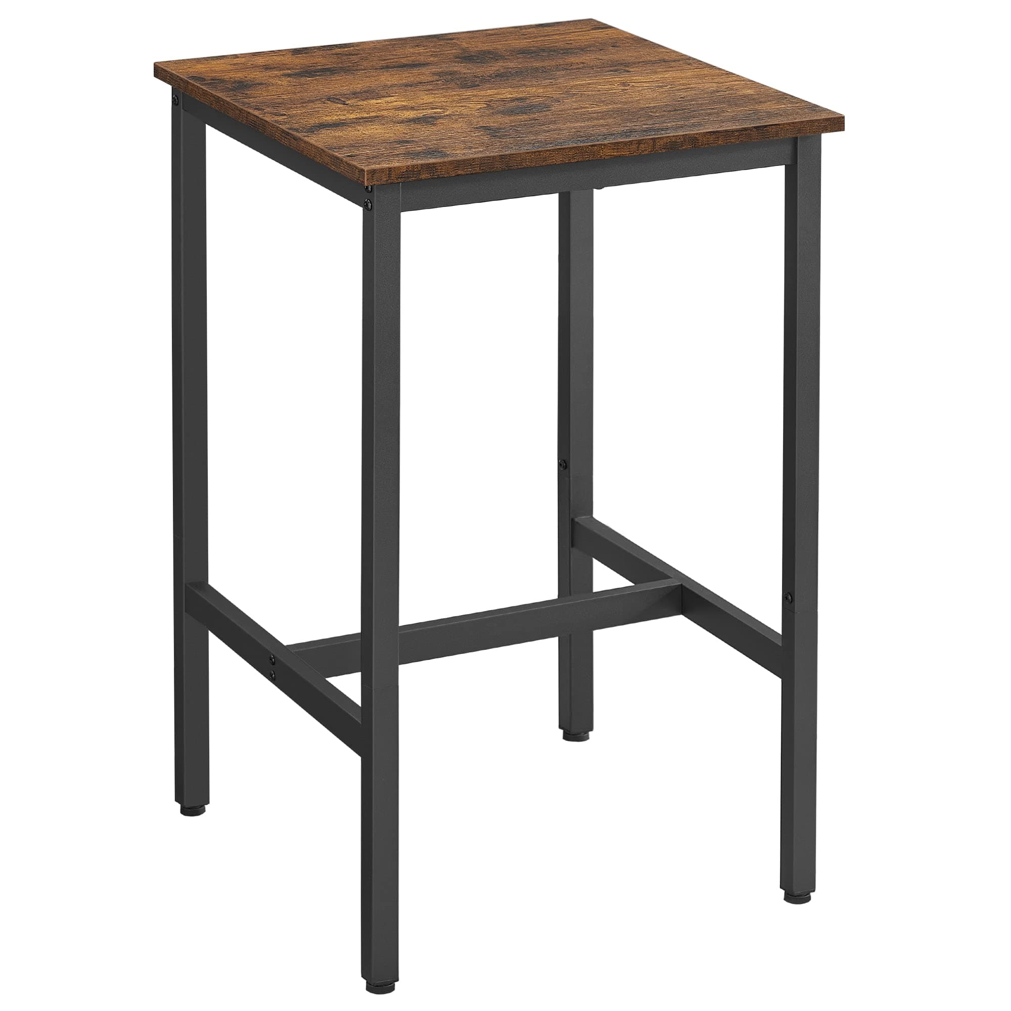 VASAGLE High Table, Square Bar Table, Steel Frame, 60 x 60 x 92 cm, Easy Assembly, for Kitchen, Living Room, Industrial Style, Rustic Brown and Black LBT25X