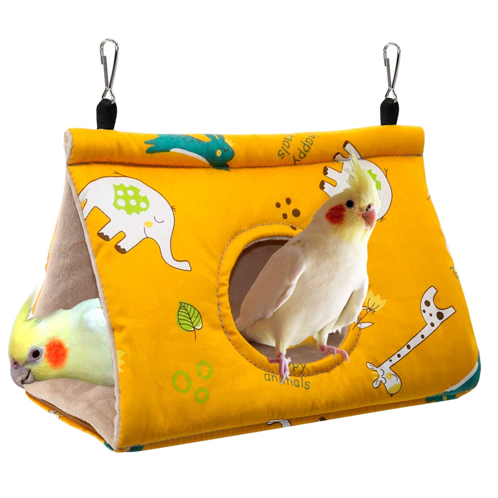 Rypet Winter Warm Bird Nest House - Hanging Hammock Velvet Shed Hut Cage Plush Fluffy Birds Hideaway Sleeping Bed Fuzzy for Parrot Parakeet Cockatiels Budgies Lovebird Medium(Yellow)