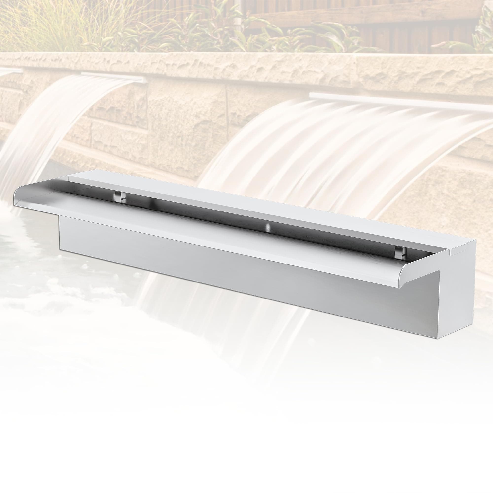 Pond Waterfall Blade Kit, 60cm Stainless Steel Pool Fountain with Accessories, Width 15cm Spillway Water Feature Waterfall Cascade for Garden Patio Pond Decoration