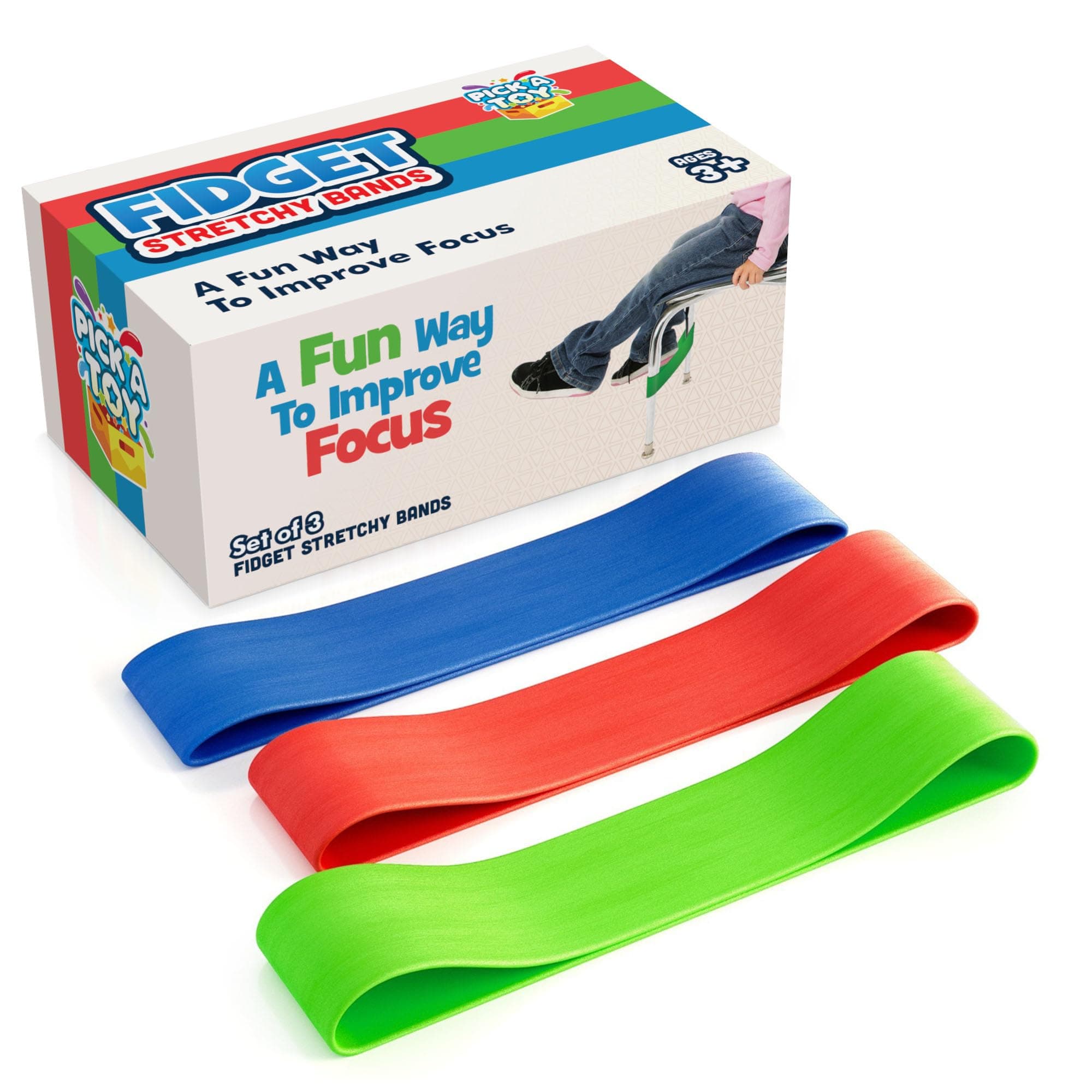Chair Bands For Kids With Fidgety Feet 3 Pack | Fidget Chair & Desk Band | Stretchy Bands for Your Feet | For Kids with ADHD, ADD, SPD, Autism