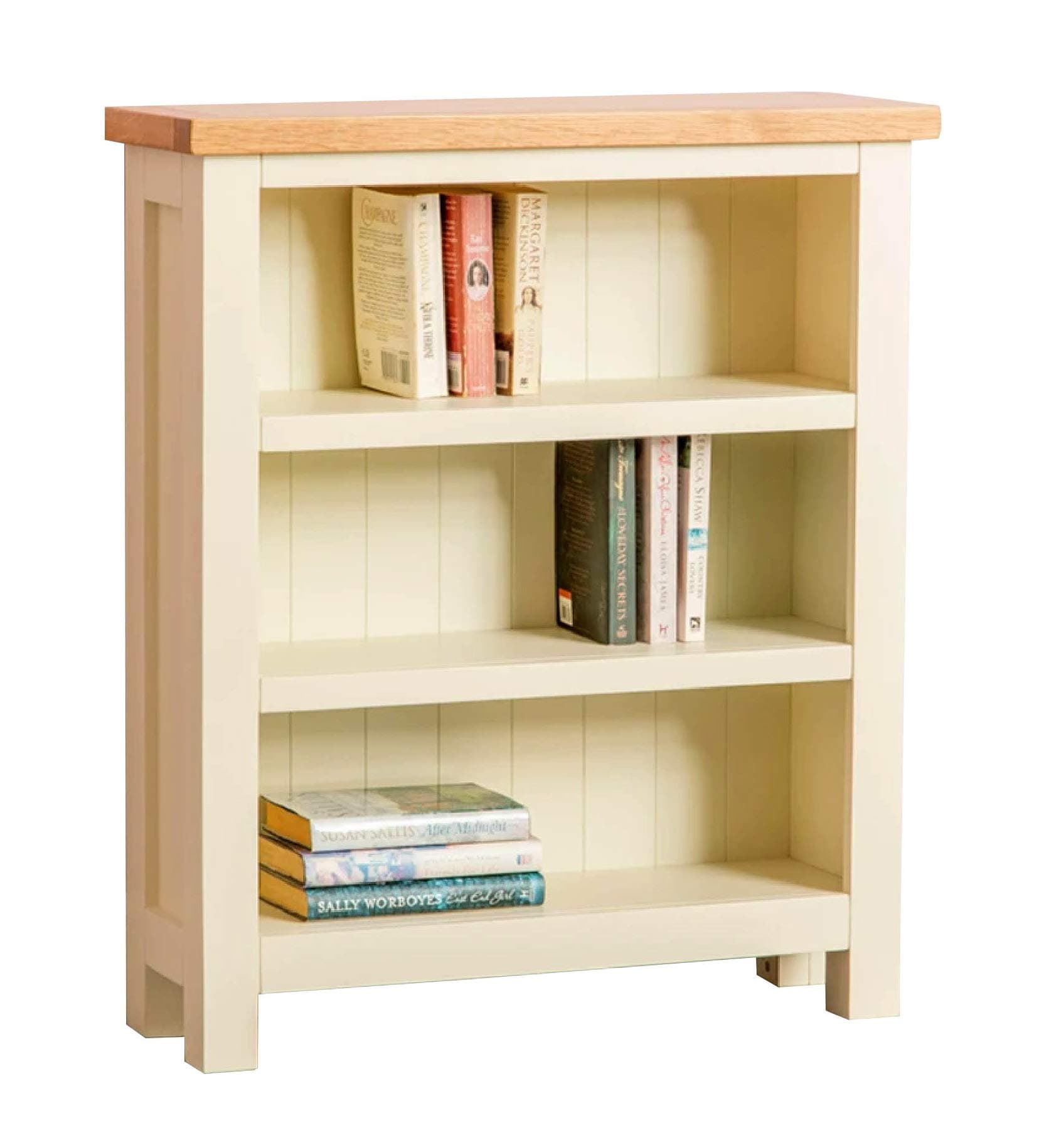 RoselandFurniture Farrow Cream Low Bookcase | Country Farmhouse Style Small Painted Solid Wood Bookshelf with 3 Shelves for Living Room, Bedroom or Hallway, Fully Assembled…