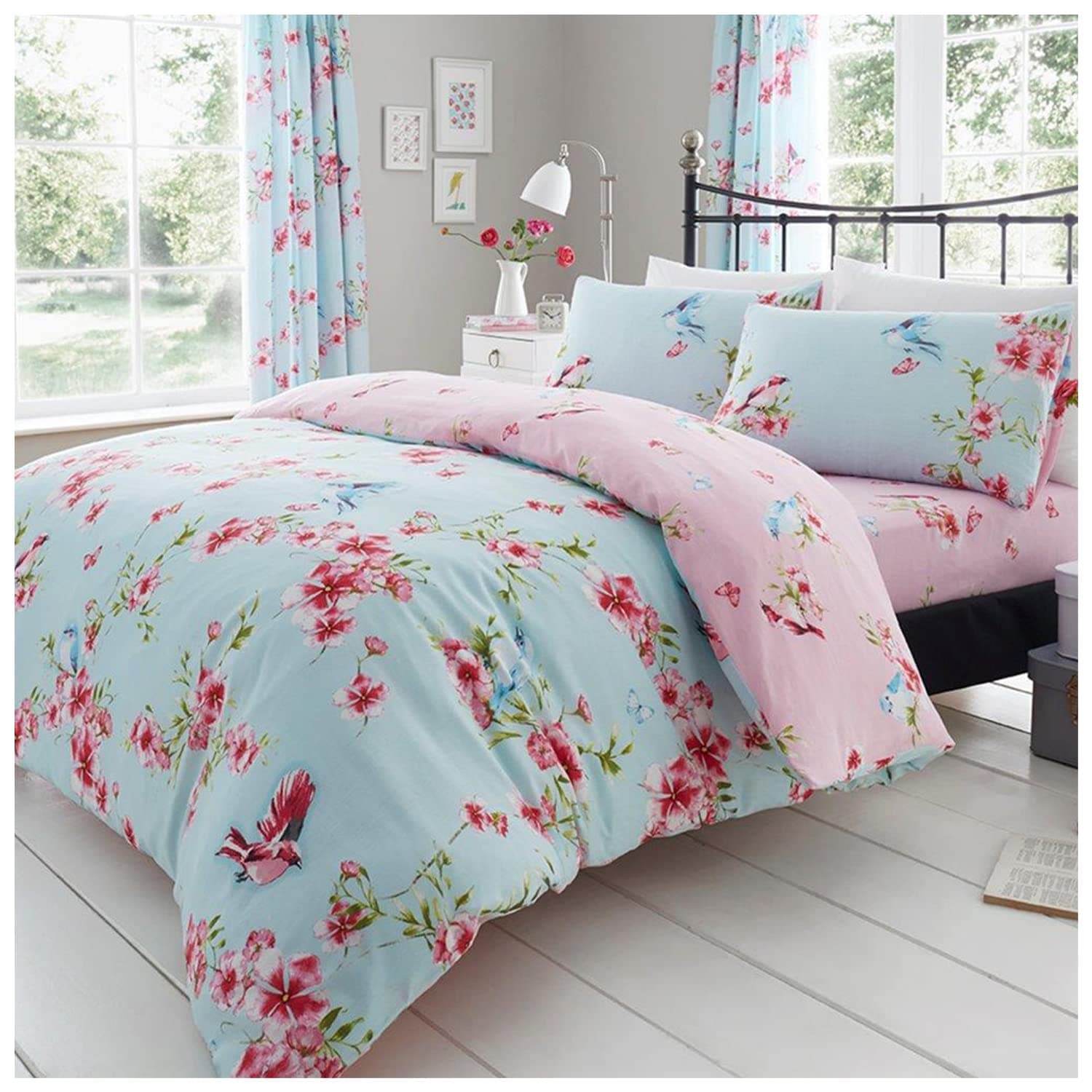 GC GAVENO CAVAILIA Single Duvet Cover Set - Flower Bedding & Linen - Bed Cover With Pillow Case - Blue