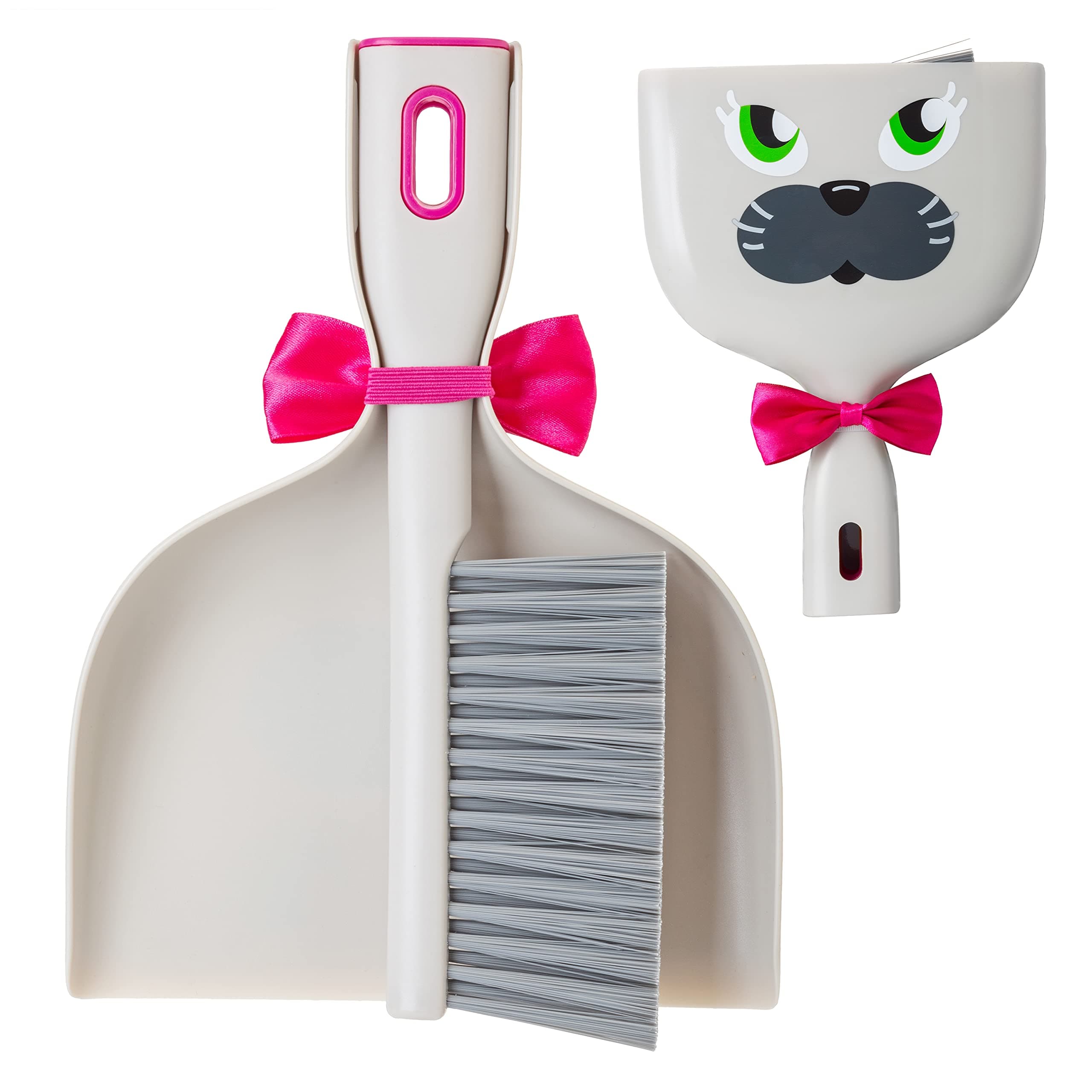 VigarFelix Handy Set, 2-Piece Feline-Themed Dust Pan Set, Includes Brush and Pan with Ergonomic Handles and Hanging Hole, Grey