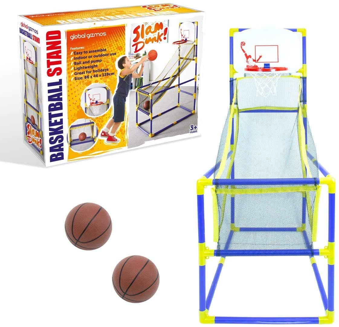 Global Gizmos55639 Arcade Basketball Hoop/Indoor, Outdoor Use/Easy To Assemble / 2 Balls & Pump Included/Kids Games / 86cm x 46cm x 139cm