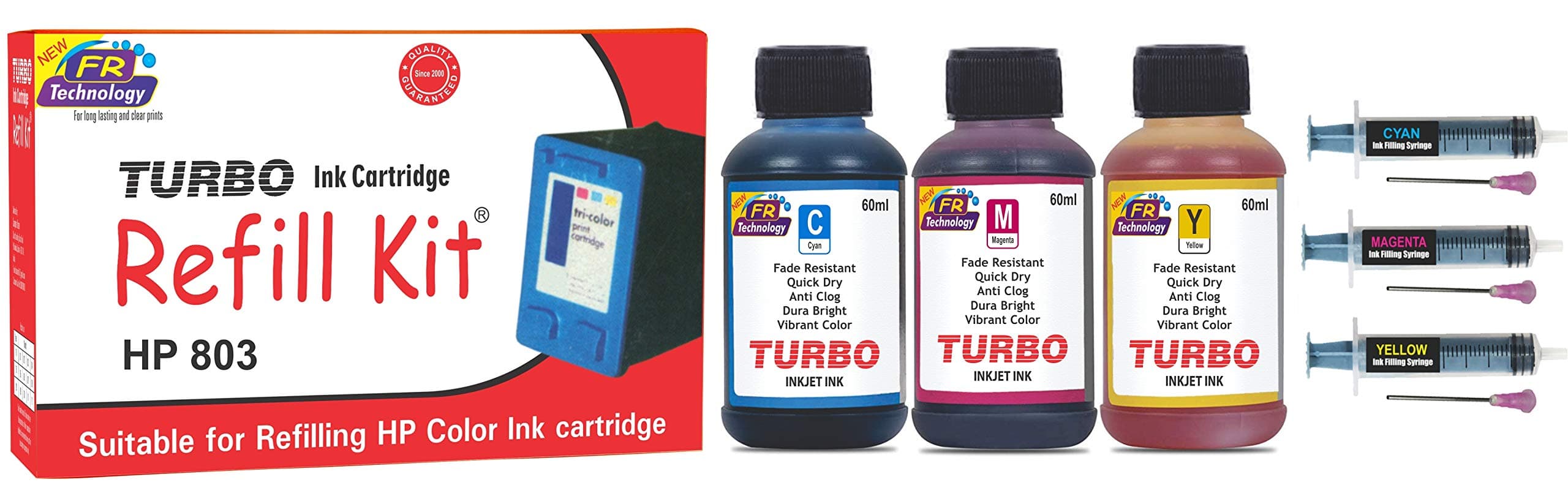 TURBO INK CARTRIDGE REFILL KIT Suitable for hp 803 tri Color Ink Cartridge