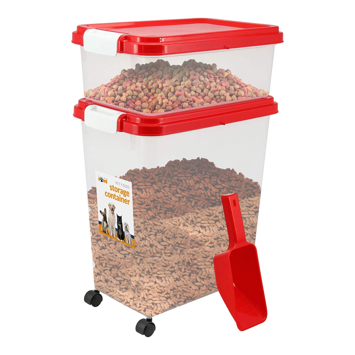 3-Piece Airtight Pet Food Storage Container with Measuring Scoop Plastic Pet Dog Cat Animal Dry Food Dispenser (Red)