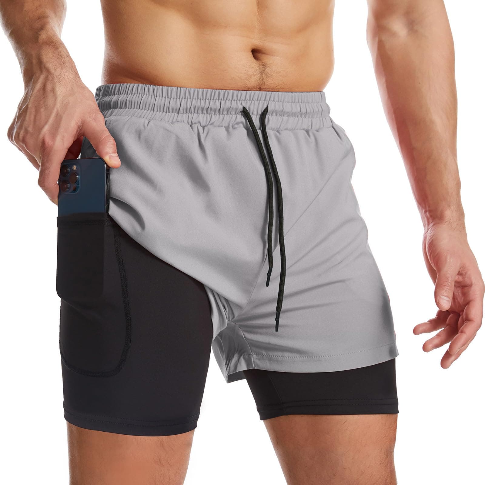 Surenow Mens 2 in 1 Running Shorts Quick Dry Athletic Shorts with Liner, Work...